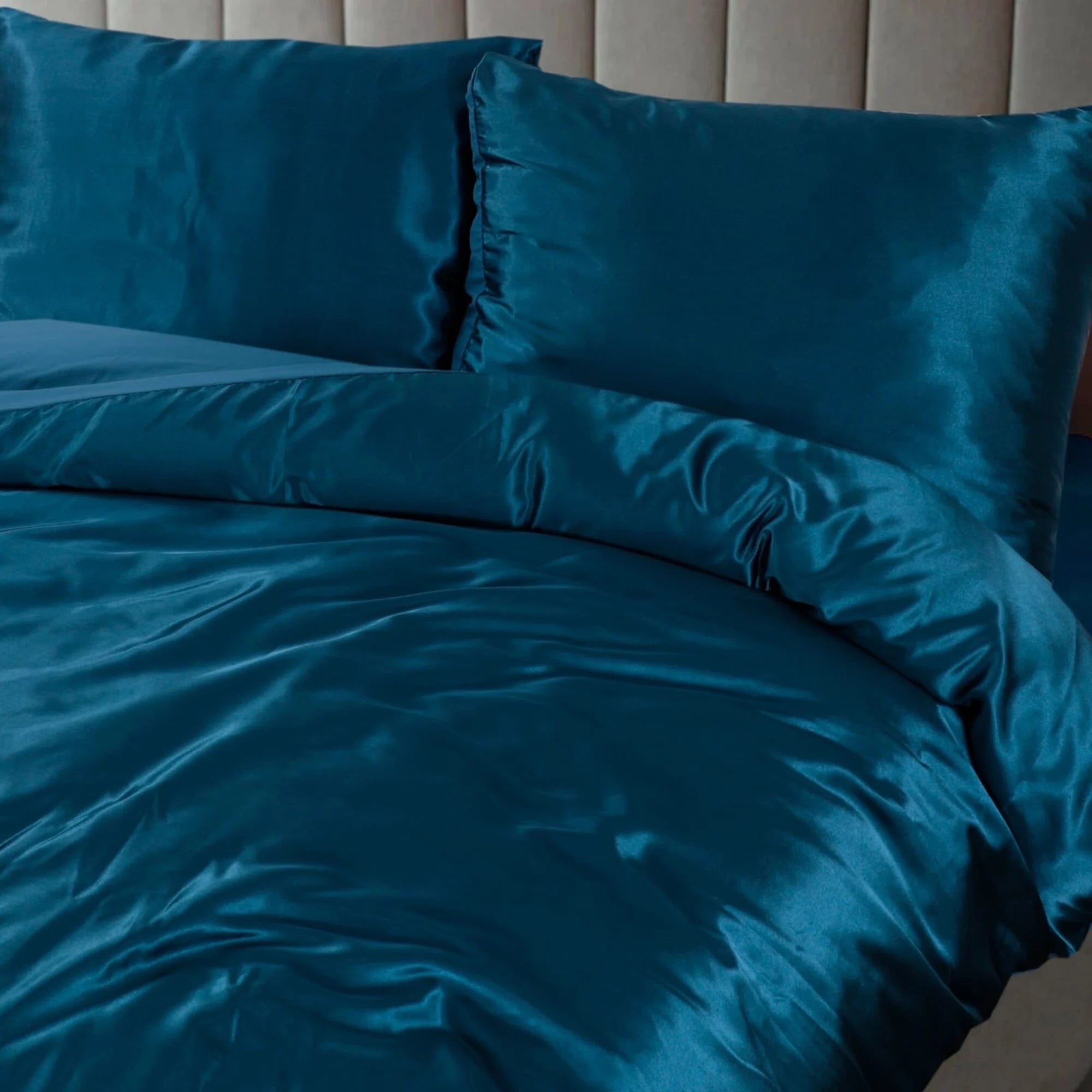 Shiny Satin Duvet Cover Petrol Blue
