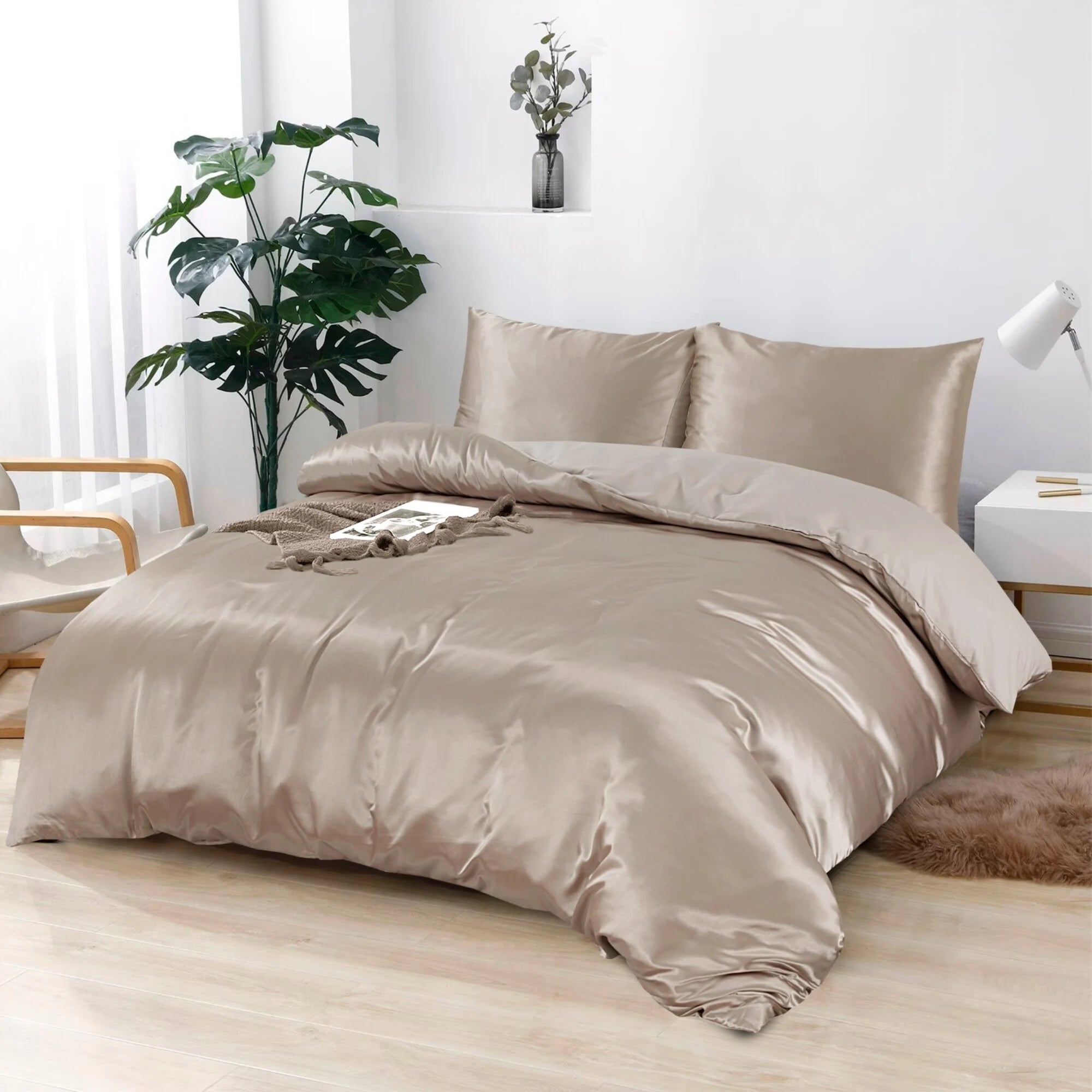 Glossy Satin Duvet Cover Taupe