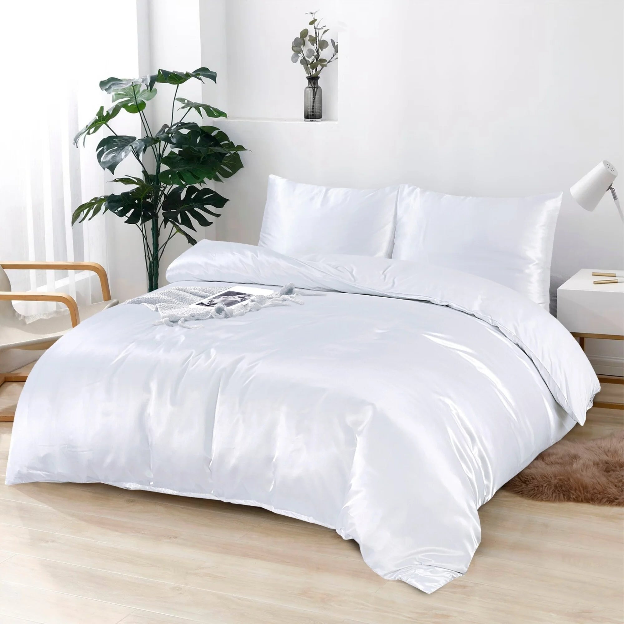 Shiny Satin Duvet Cover White