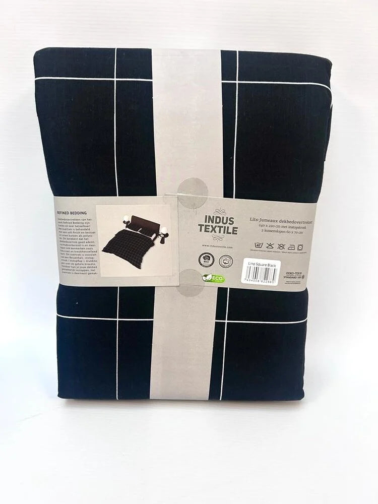 Lino Black Checked Duvet Cover | Scandinavian Design and Comfort