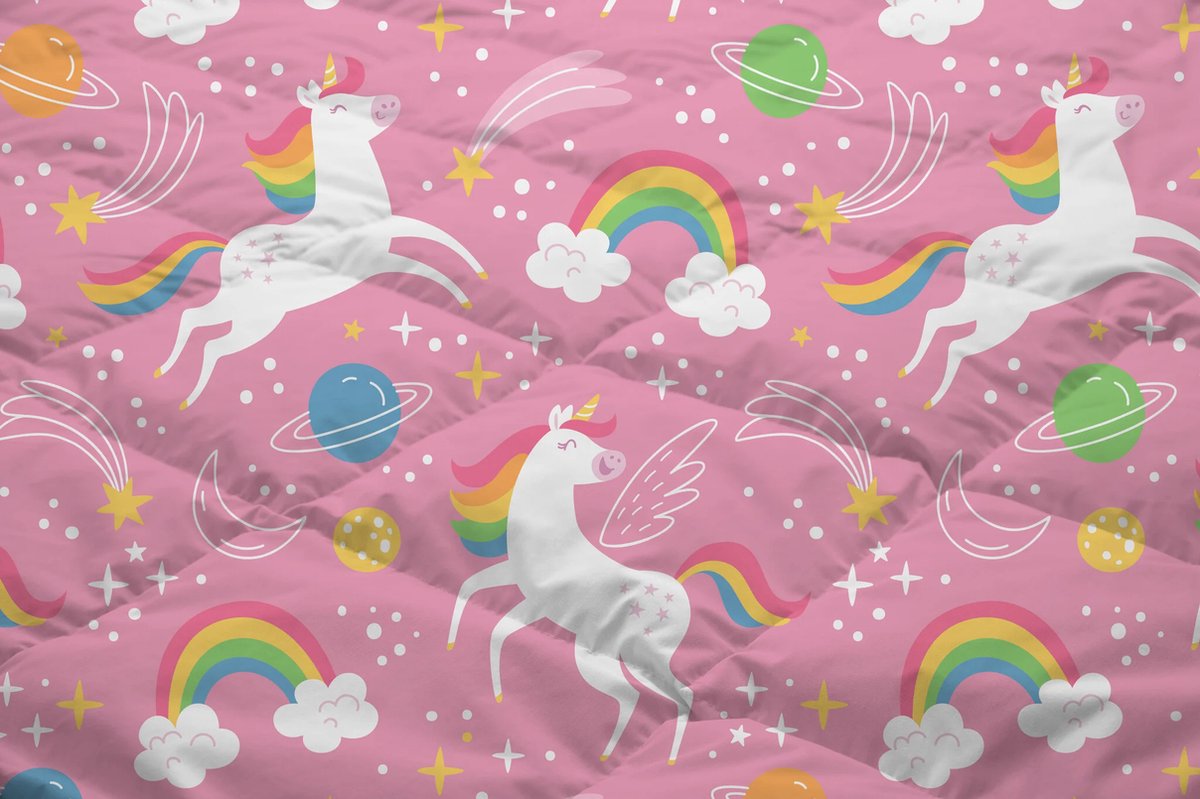 All-in One Lazy Kinderdekbed Unicorn Roze  - Dekbed voor het hele jaar