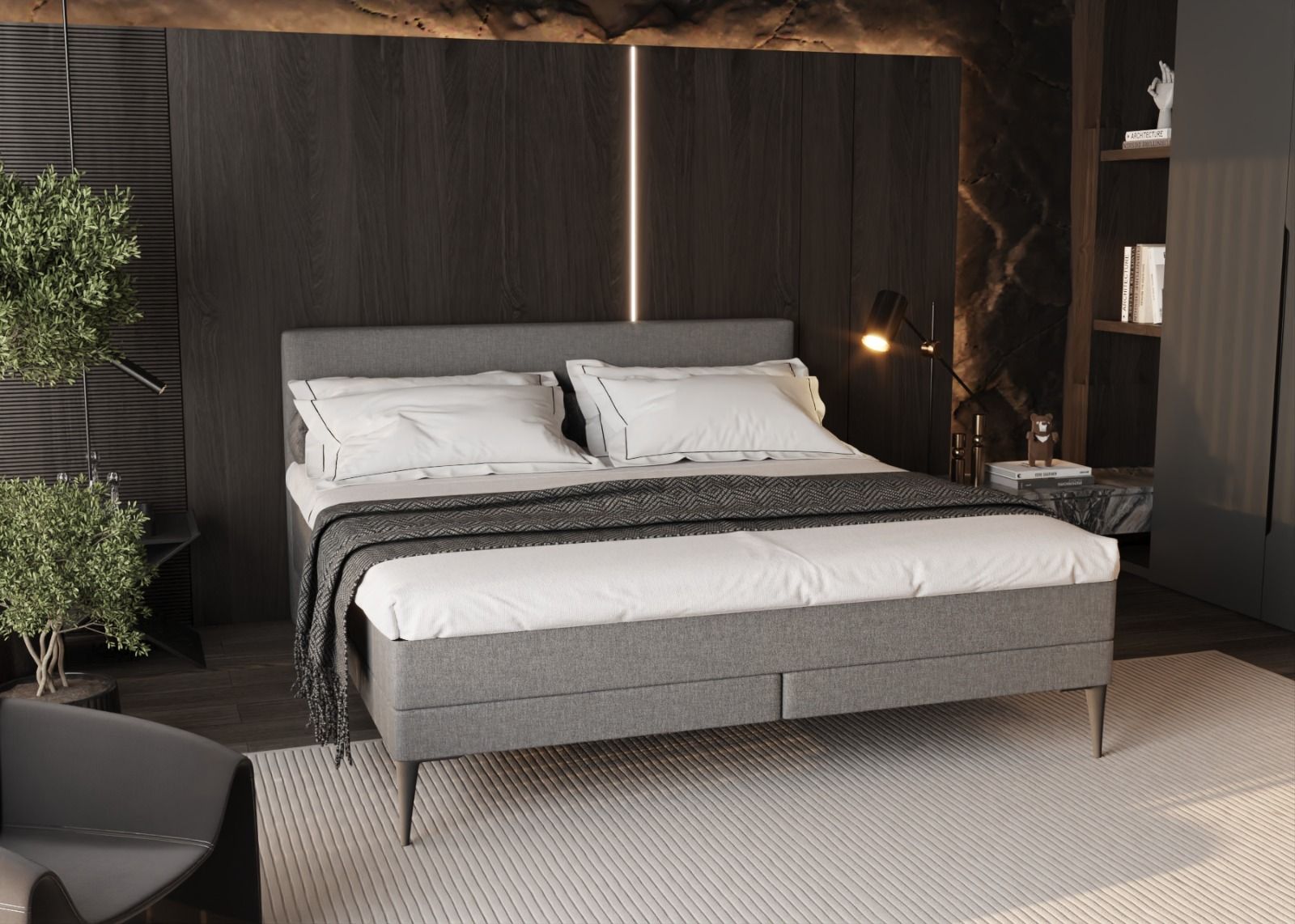 Brooklyn boxspringset inclusief pocketvering matras - Grijs