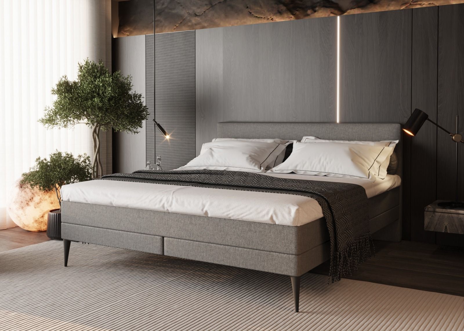 Brooklyn boxspringset inclusief pocketvering matras - Grijs