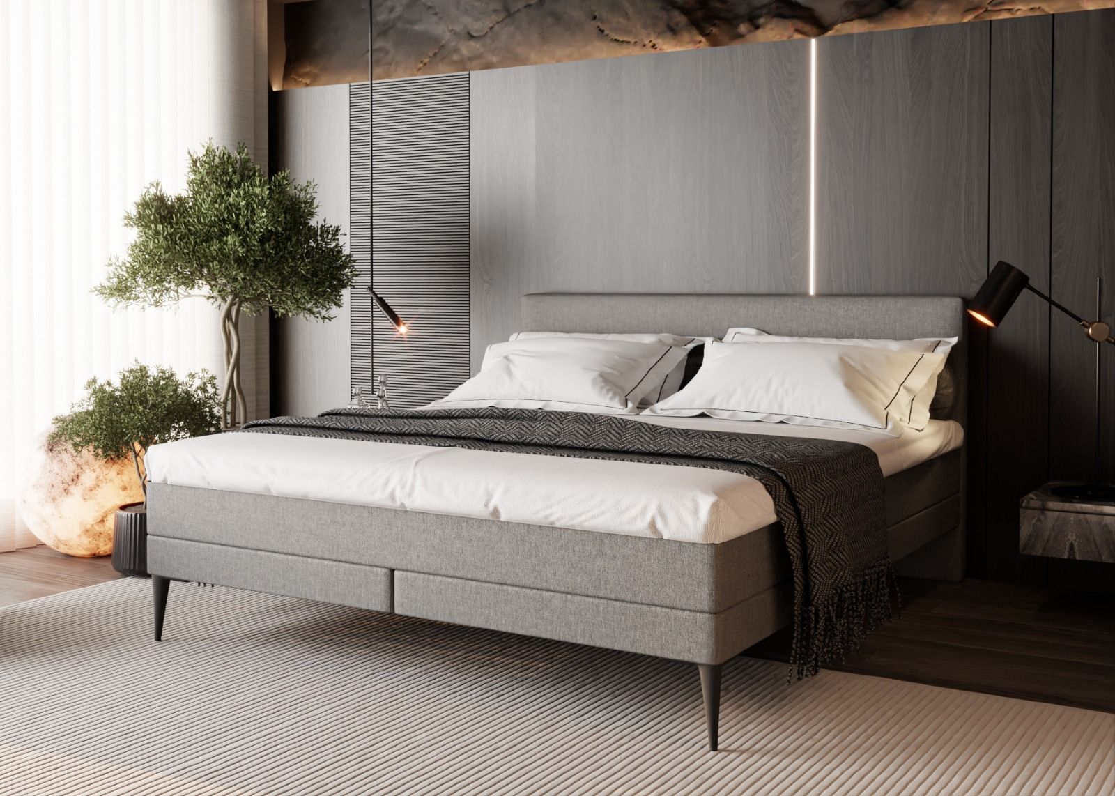 Brooklyn boxspringset inclusief pocketvering matras - Grijs