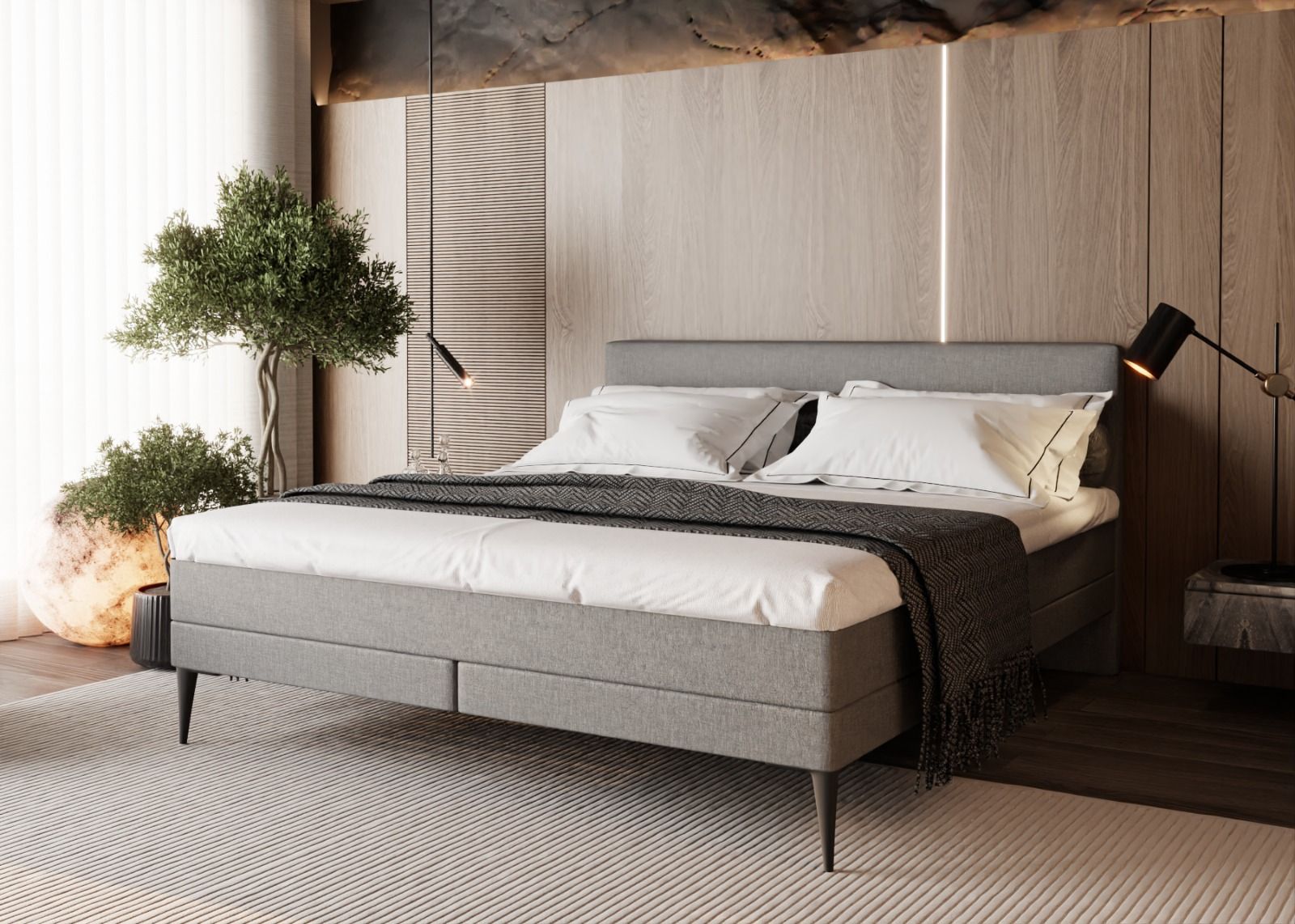 Brooklyn boxspringset inclusief pocketvering matras - Grijs