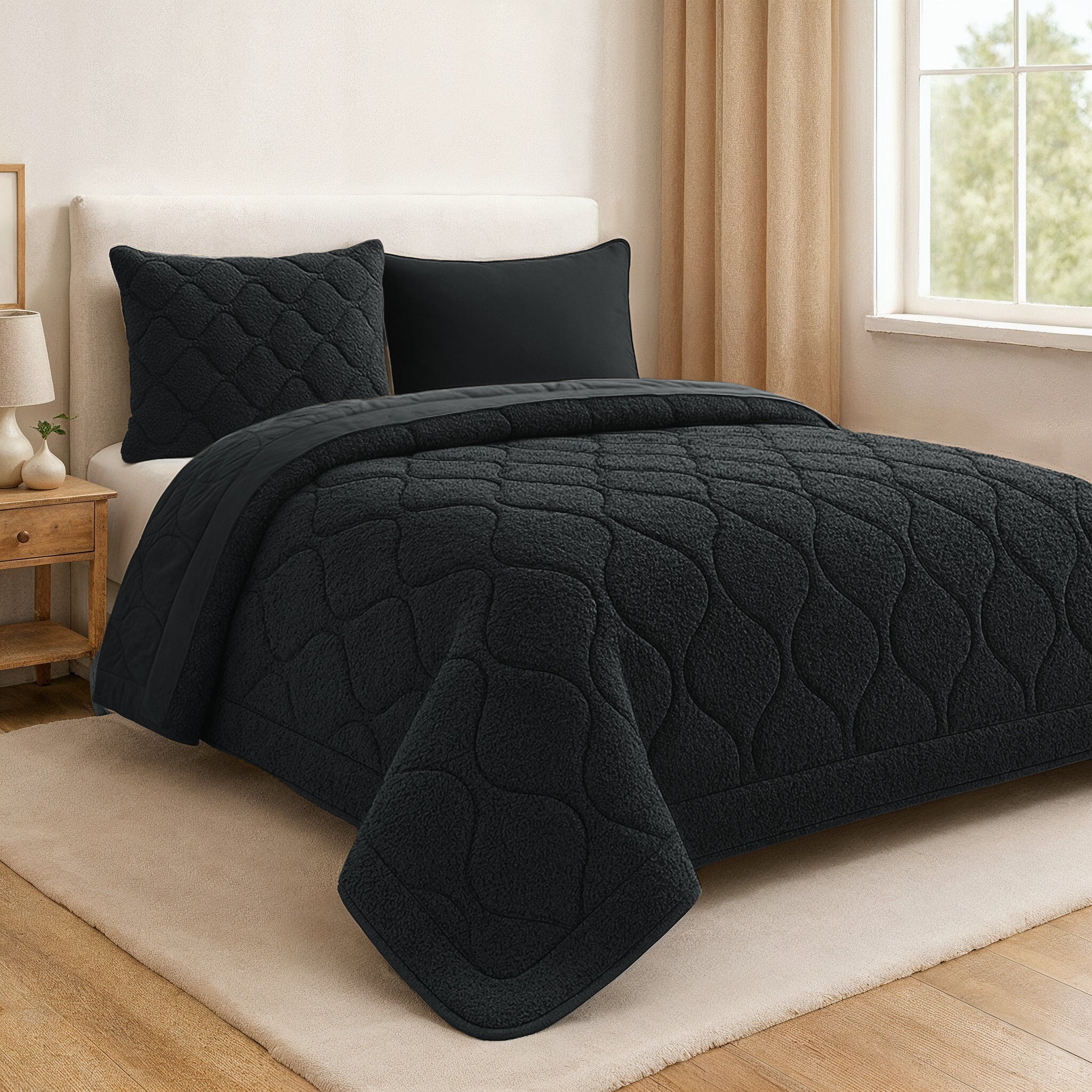 All-in One Lazy Teddy Dekbed Zwart - Dekbed met kussenslopen