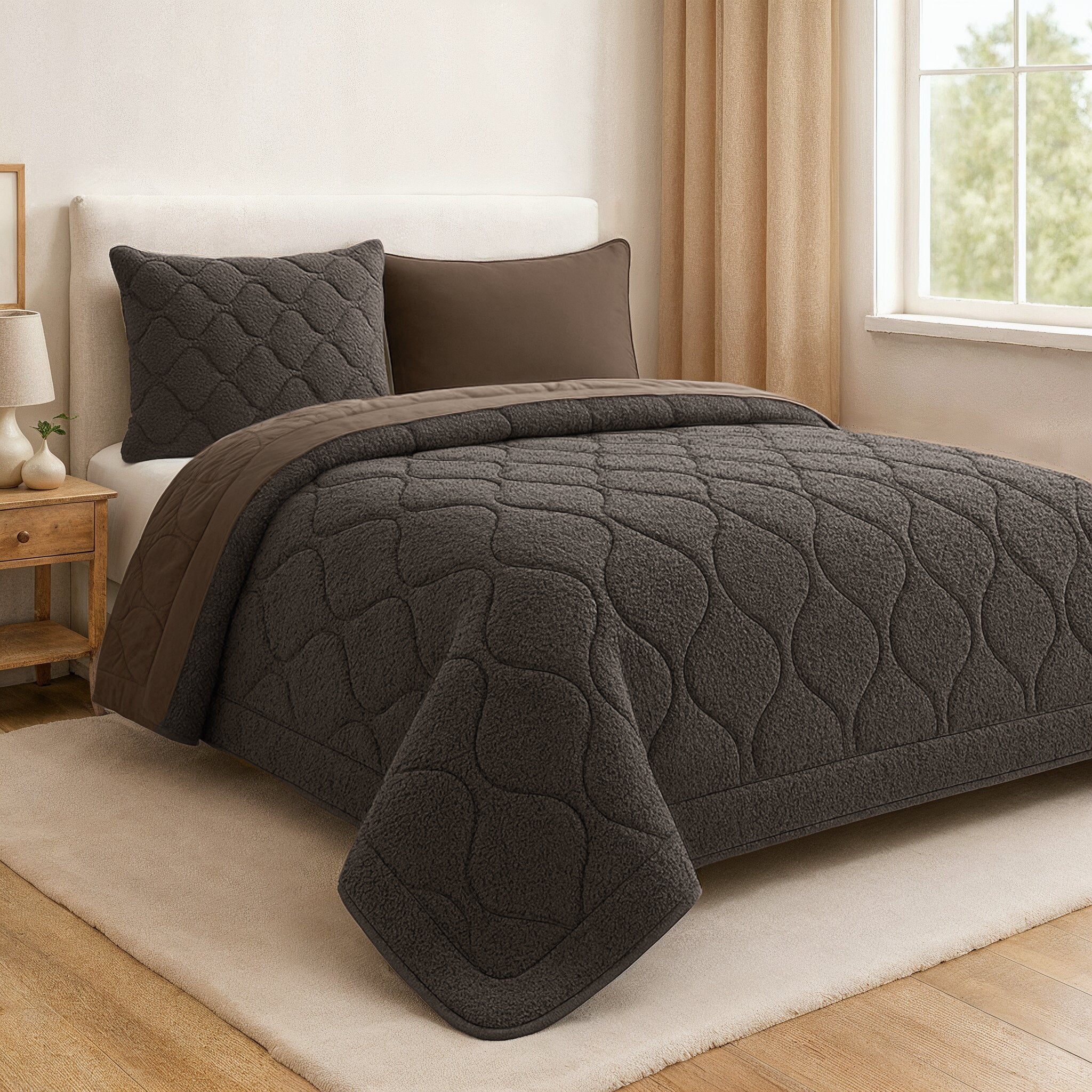 All-in One Lazy Teddy Dekbed Taupe/Grijs - Dekbed met kussenslopen