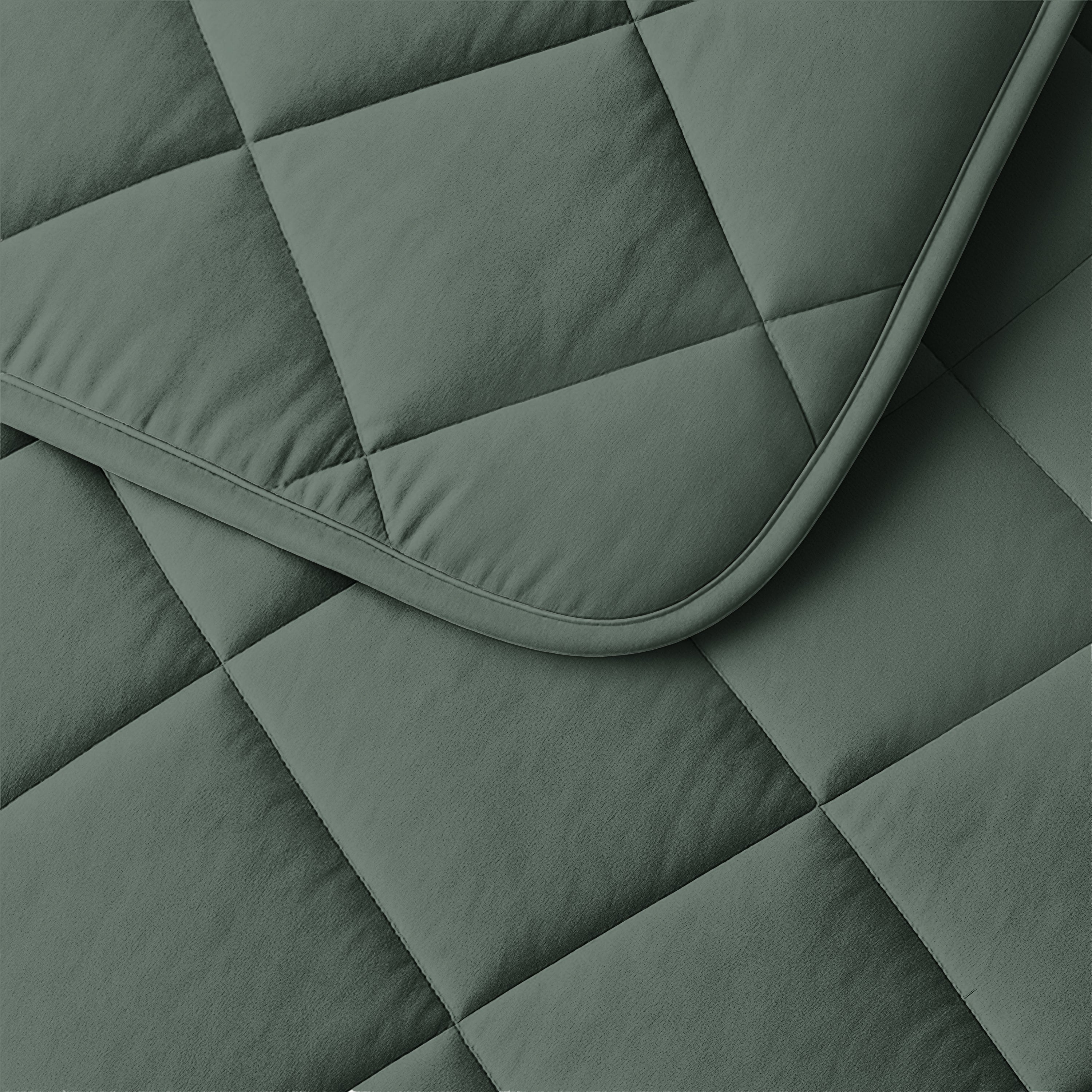 All-in One Lazy Velvet Dekbed Grijs/Groen - Dekbed met kussenslopen