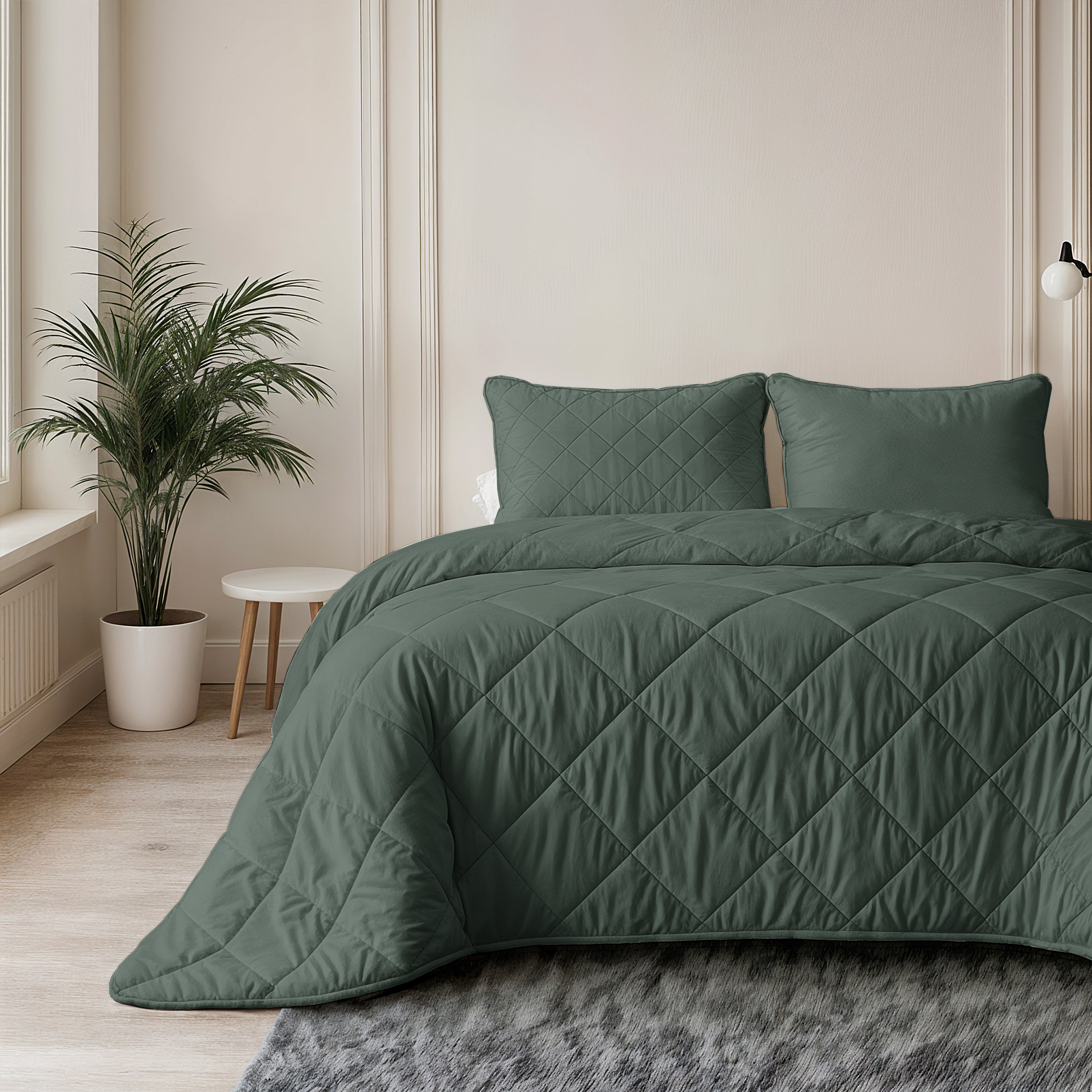 All-in One Lazy Velvet Dekbed Grijs/Groen - Dekbed met kussenslopen