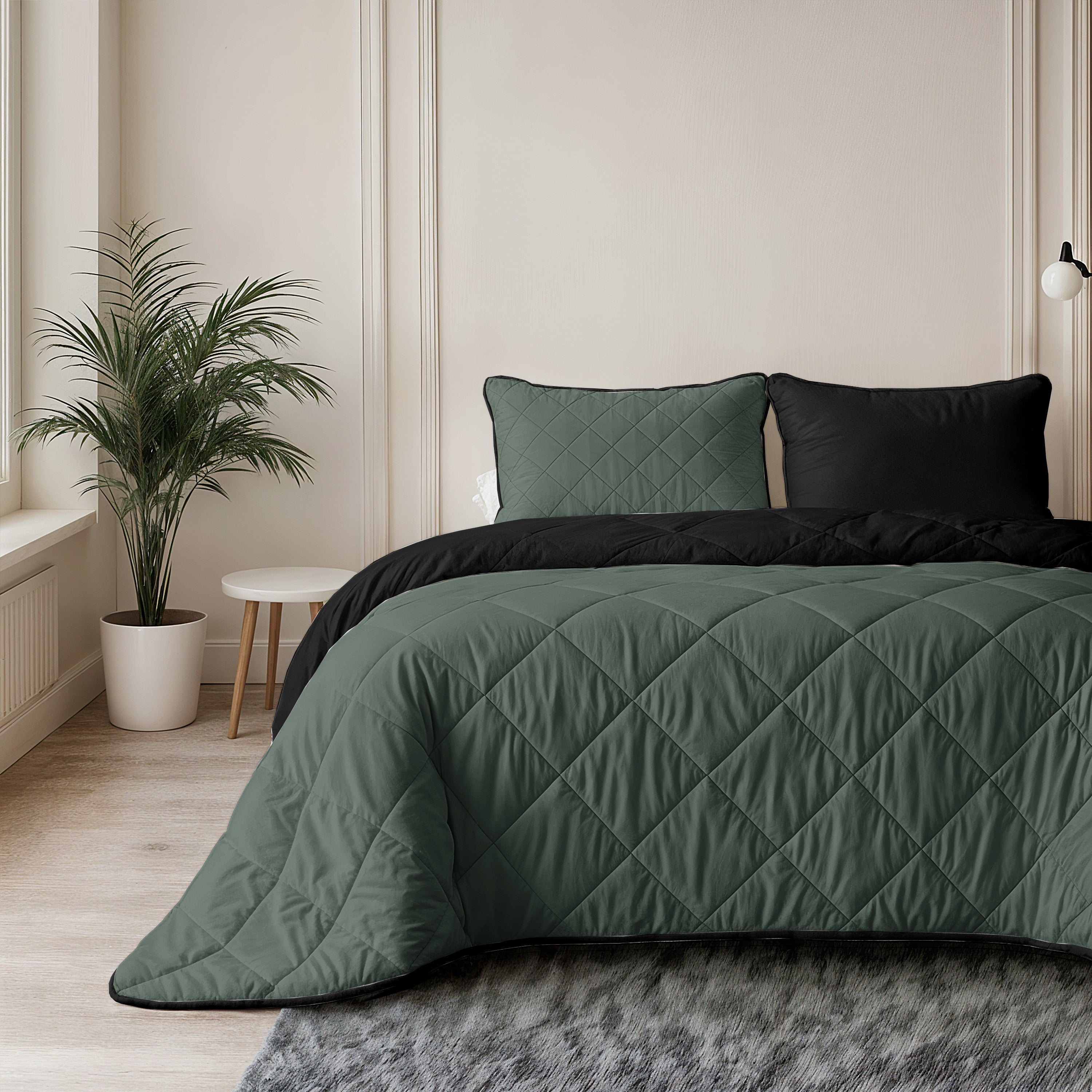 All-in One Lazy Velvet Dekbed Groen/Zwart - Dekbed met kussenslopen