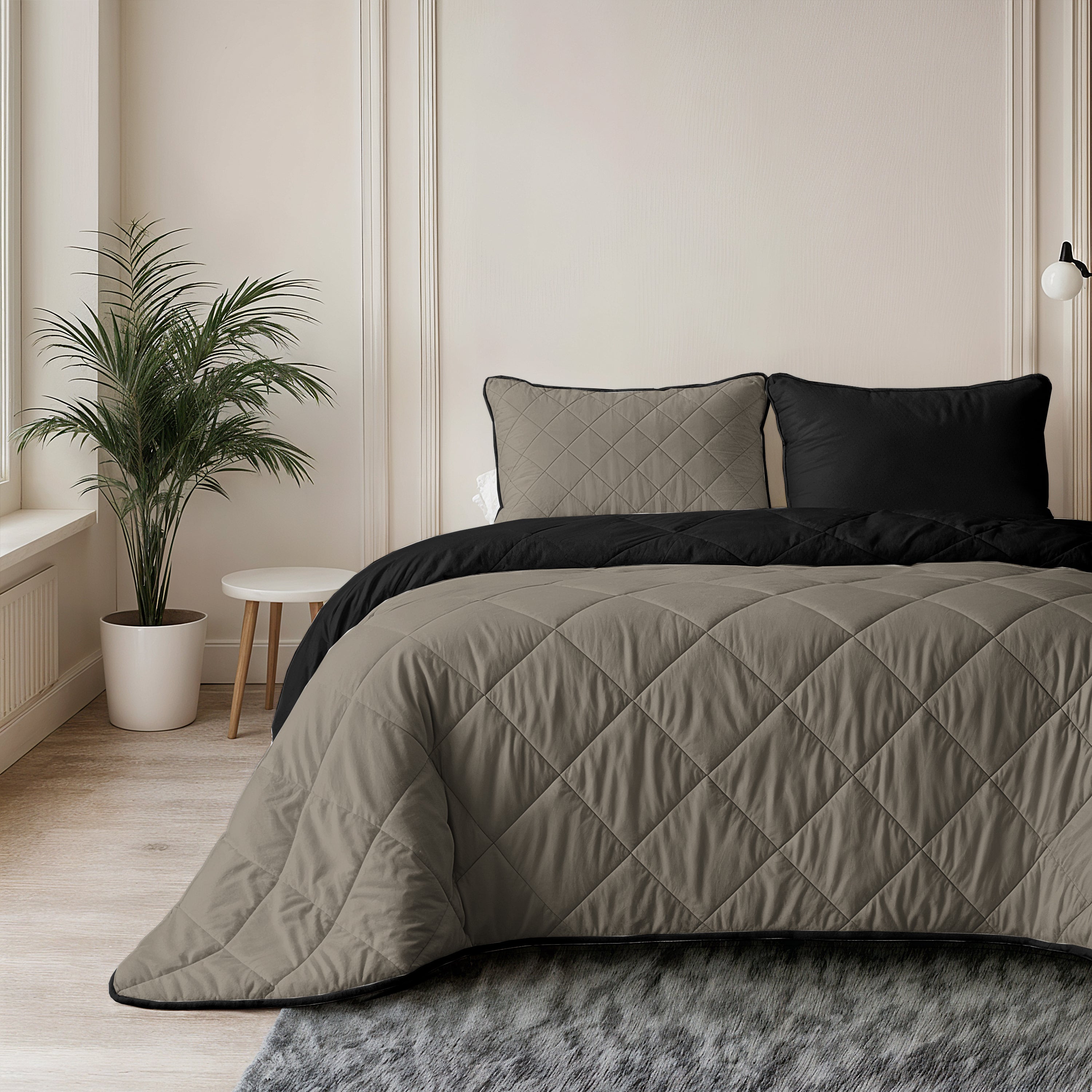 All-in One Lazy Velvet Dekbed Taupe/Zwart - Dekbed met kussenslopen