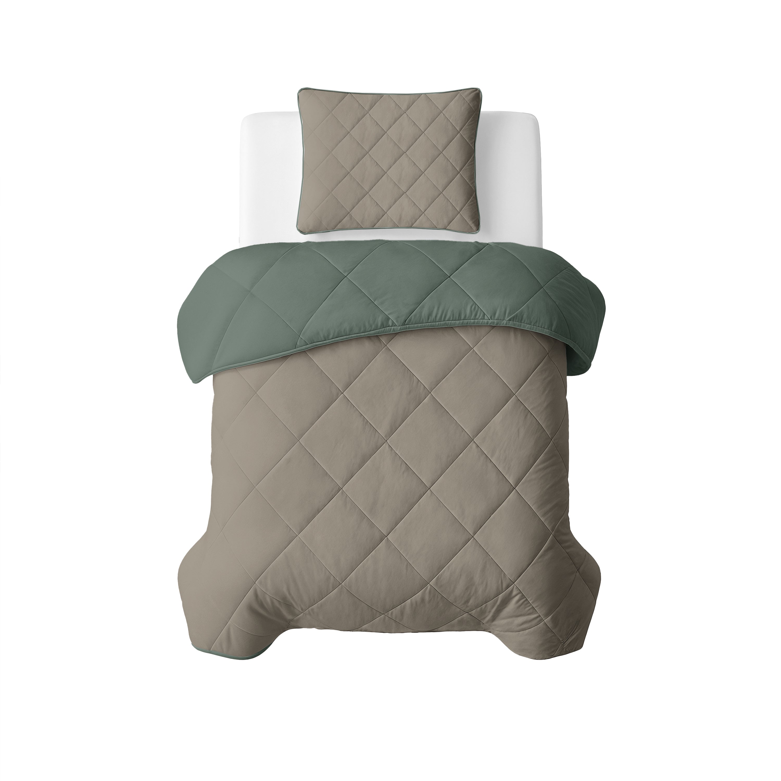 All-in One Lazy Velvet Dekbed Groen/Taupe - Dekbed met kussenslopen