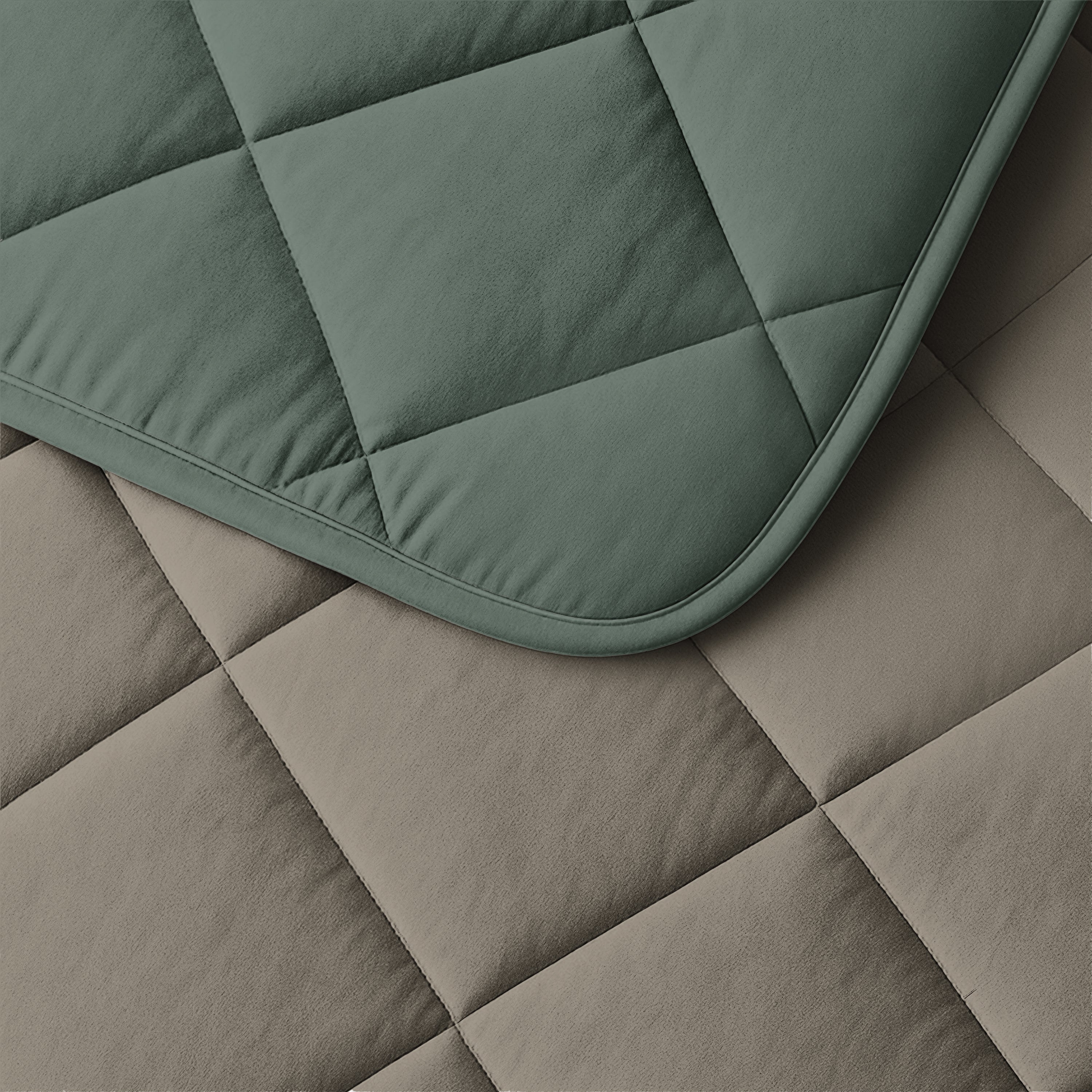 All-in One Lazy Velvet Dekbed Groen/Taupe - Dekbed met kussenslopen