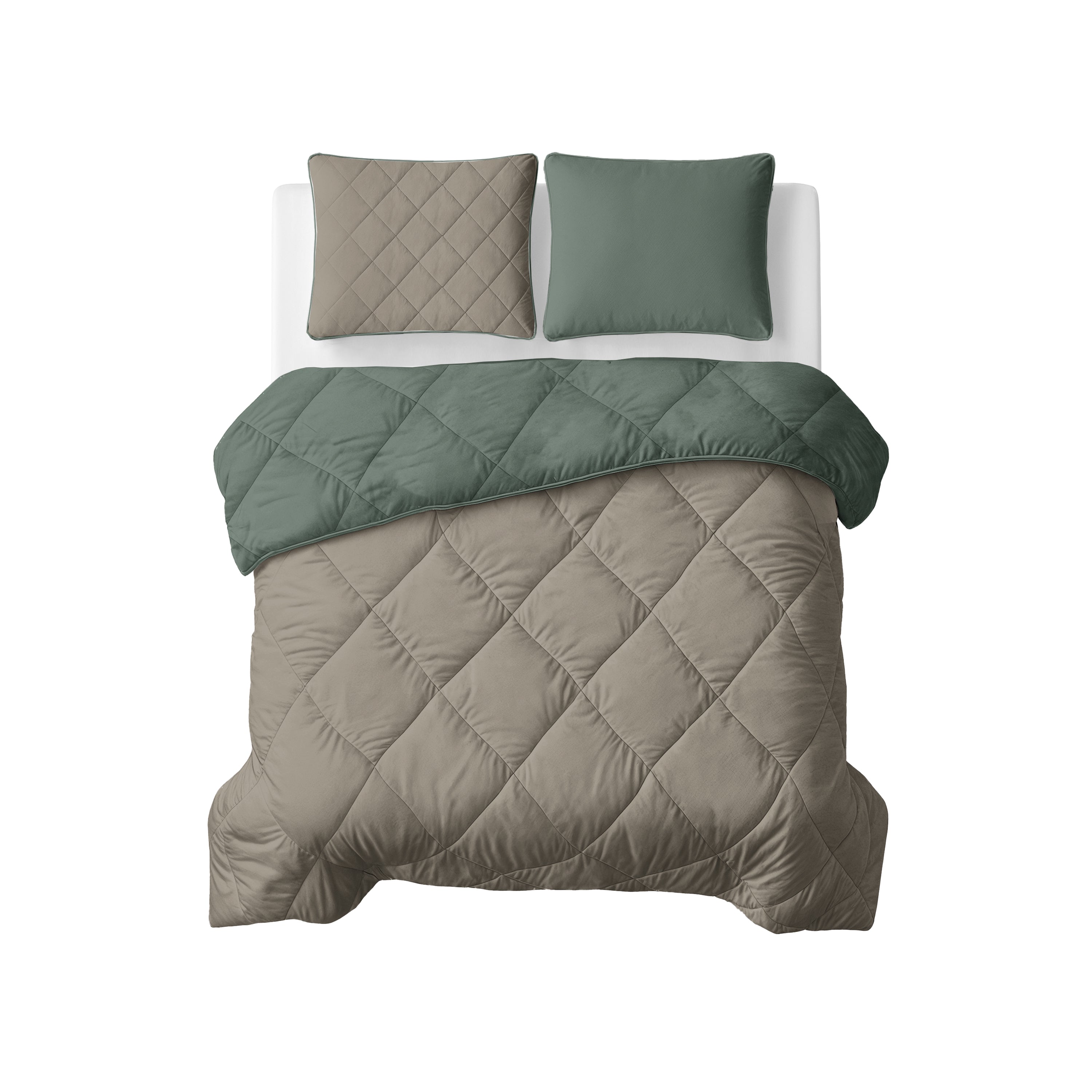All-in One Lazy Velvet Dekbed Groen/Taupe - Dekbed met kussenslopen