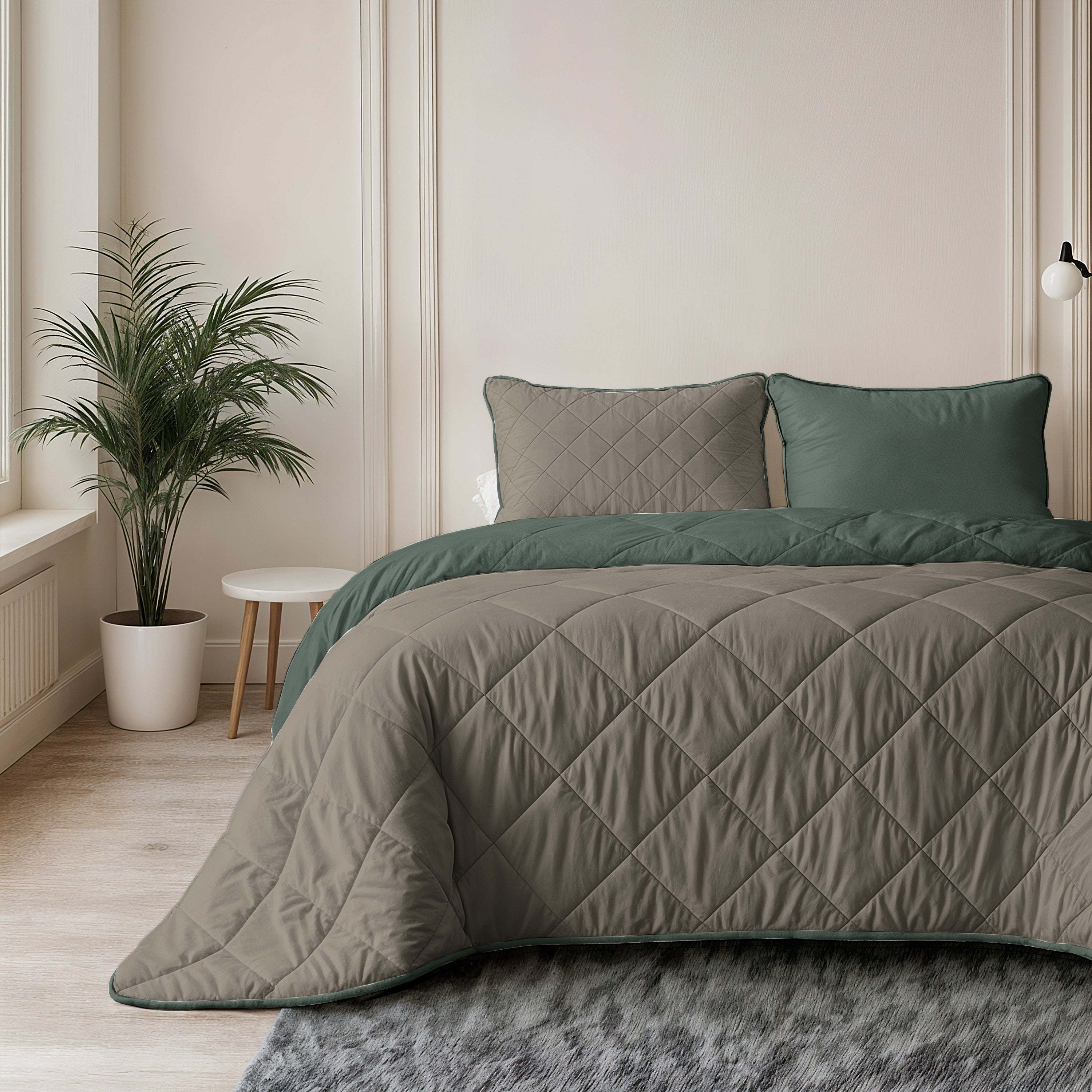 All-in One Lazy Velvet Dekbed Groen/Taupe - Dekbed met kussenslopen