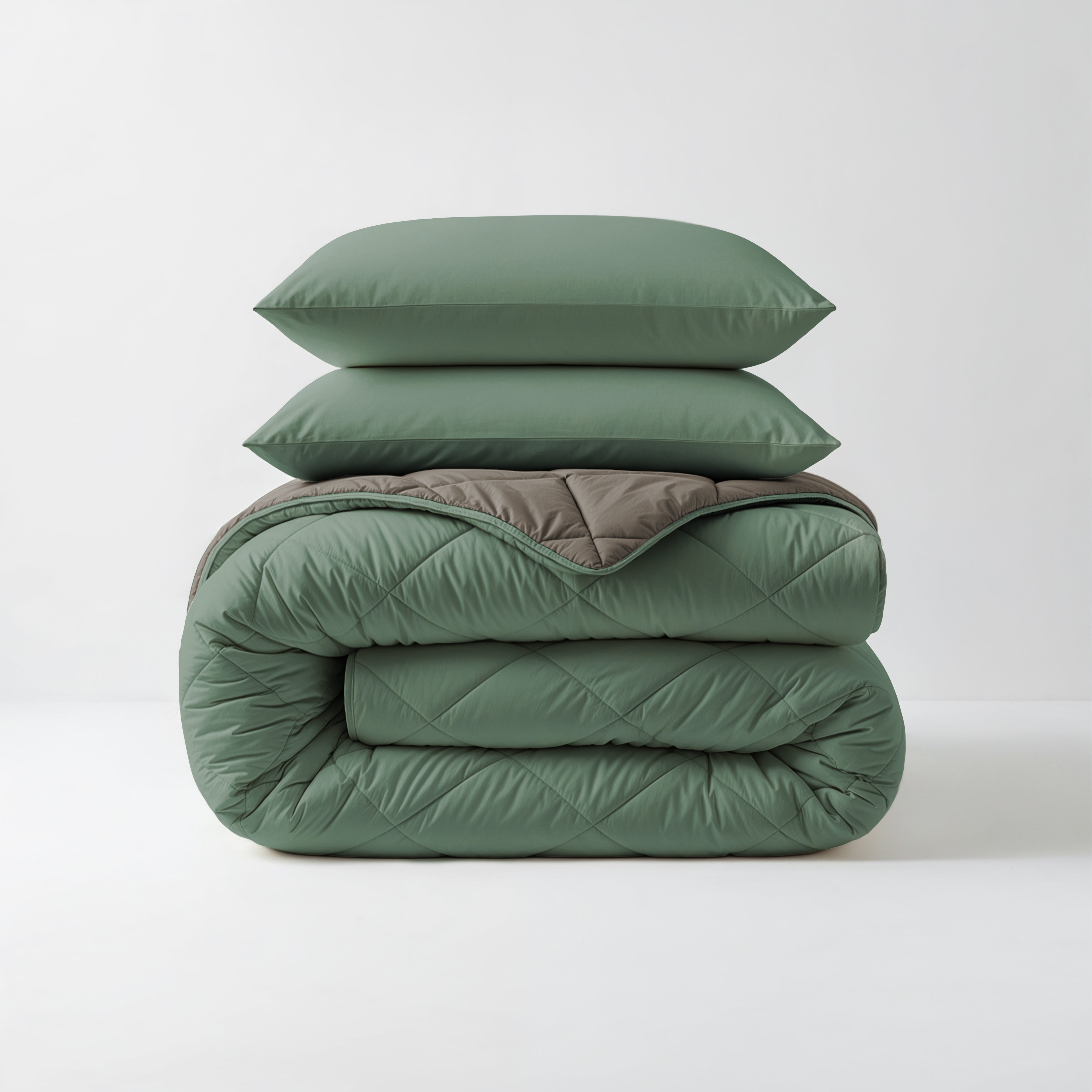 All-in-One Lazy Duvet Diamond Green/Khaki - Duvet with pillowcases
