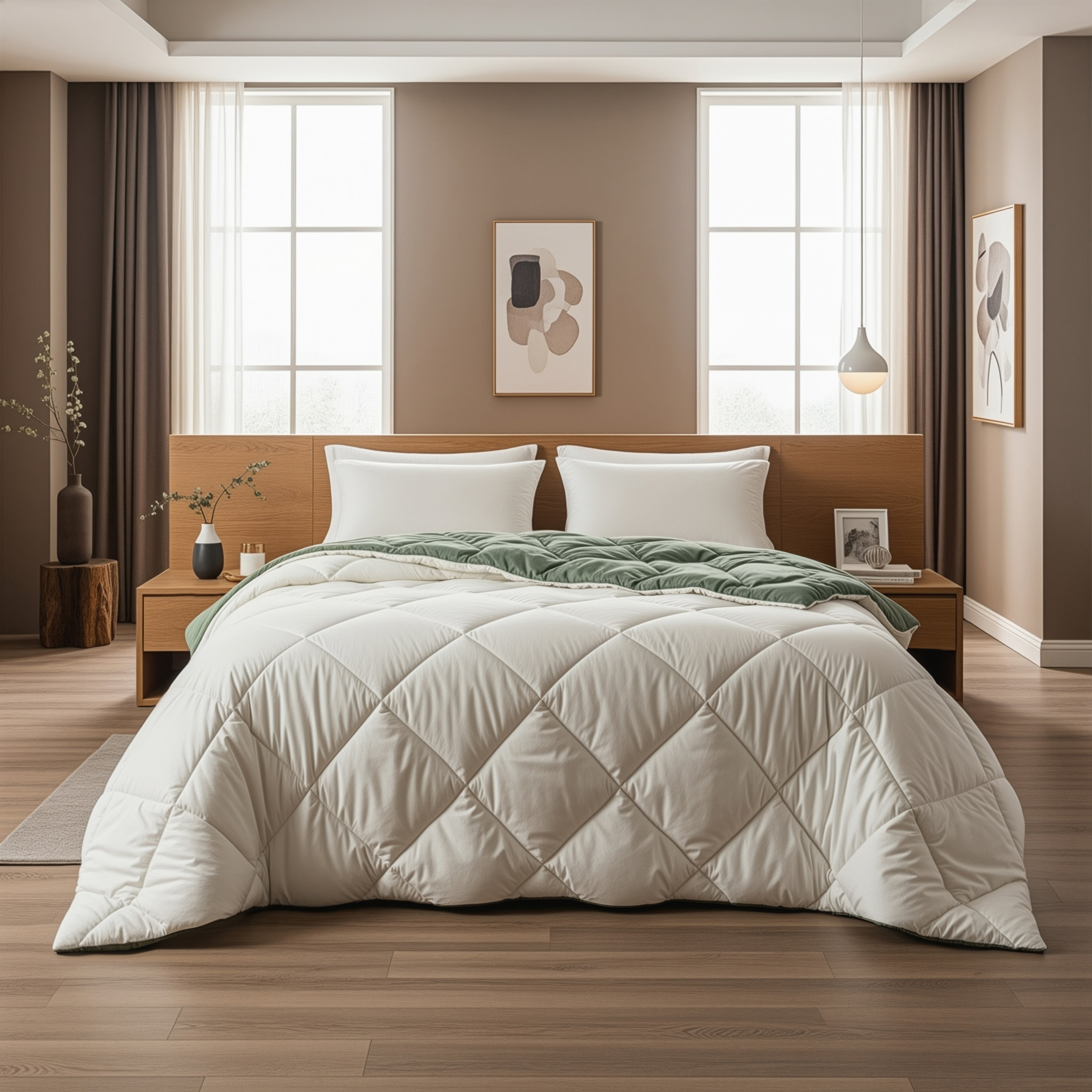All-in-One Lazy Duvet Diamond Cream/Green - Duvet with pillowcases