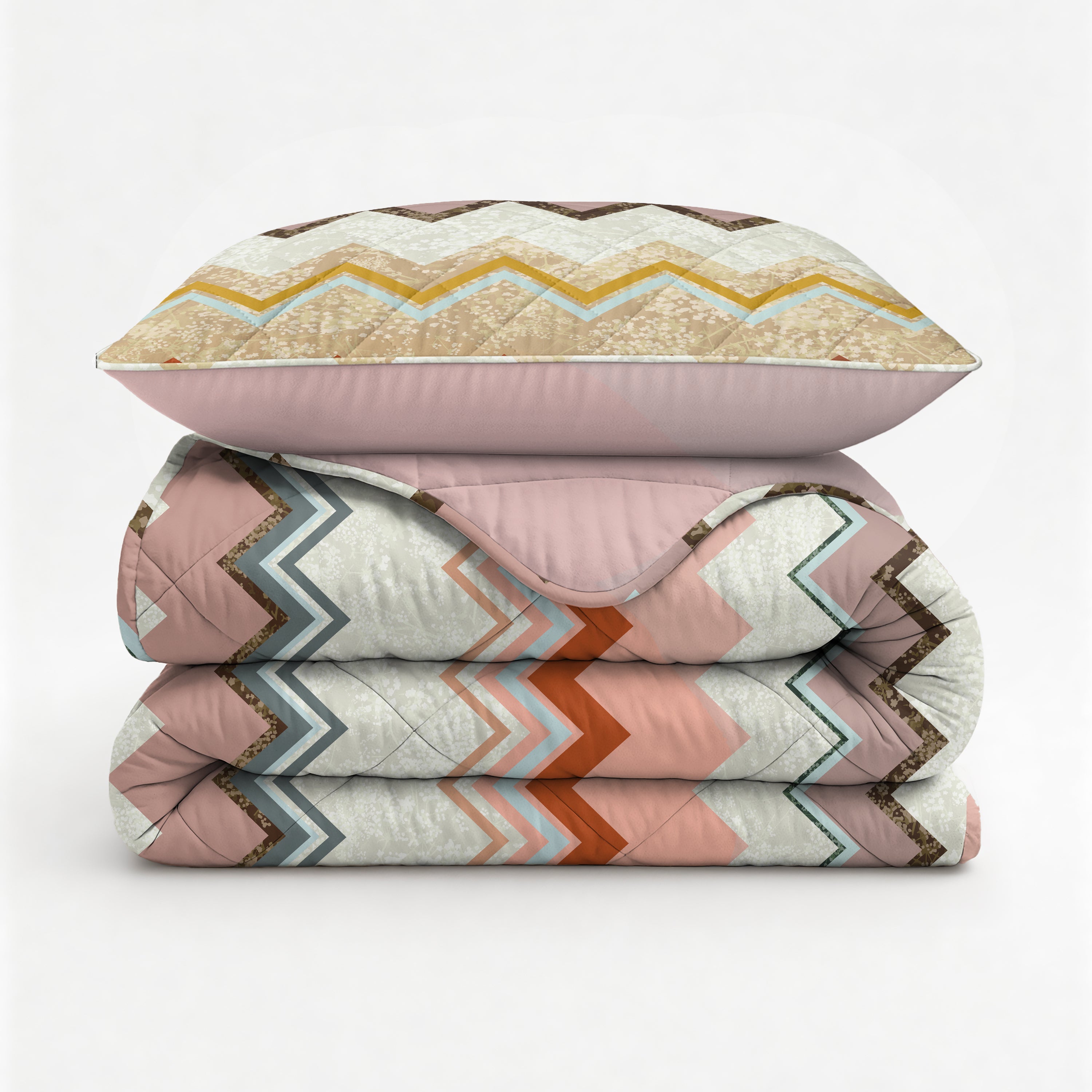 All-in One Lazy Dekbed Lizzy Beige/Roze - Dekbed met kussenslopen