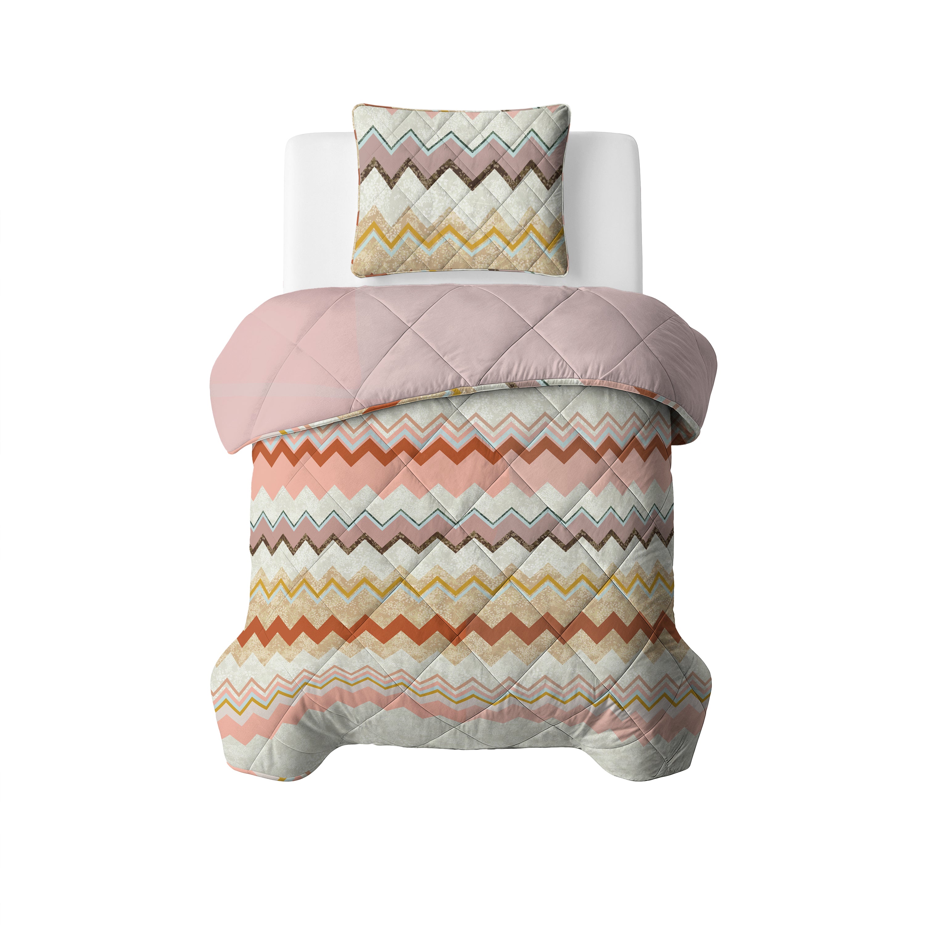 All-in One Lazy Dekbed Lizzy Beige/Roze - Dekbed met kussenslopen