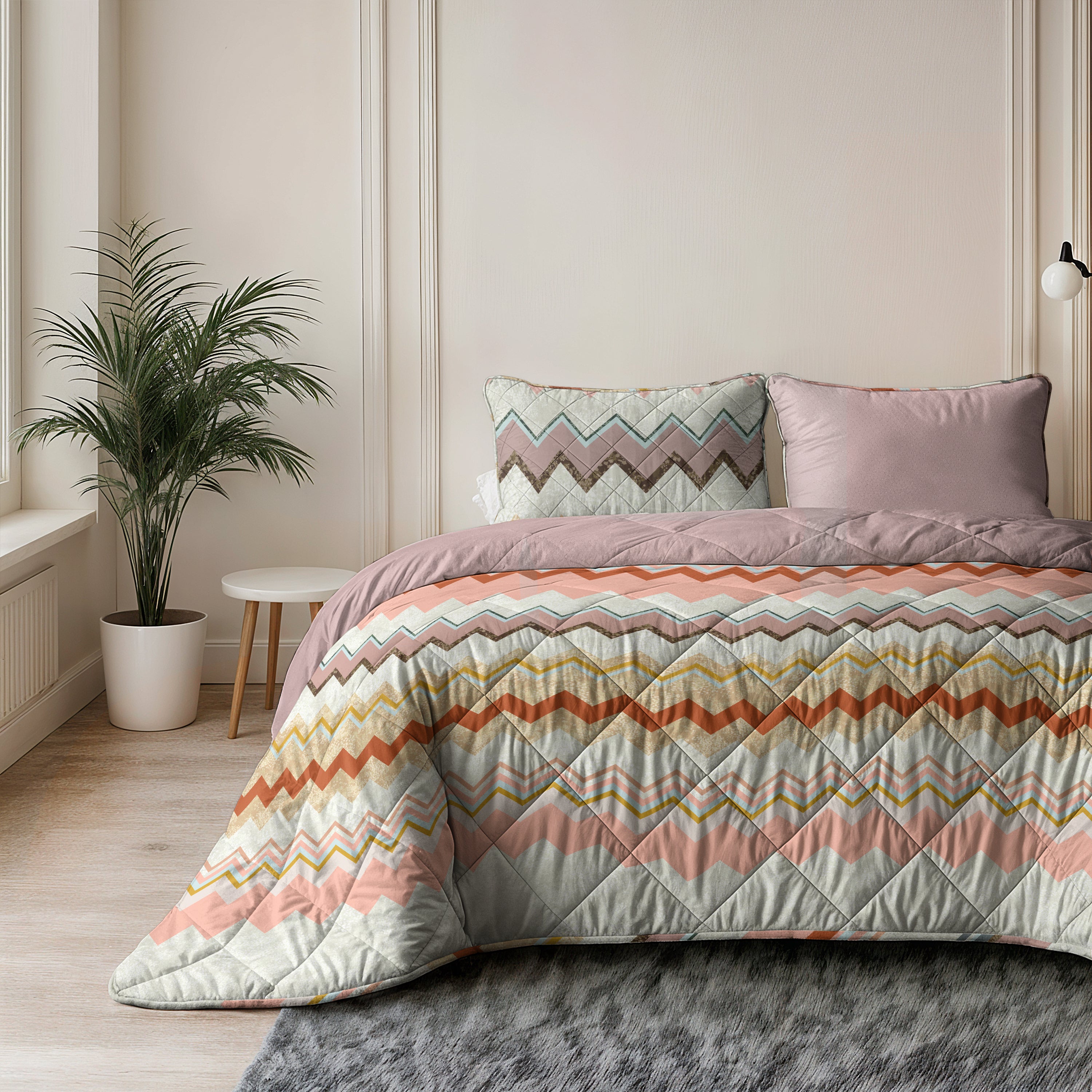 All-in One Lazy Dekbed Lizzy Beige/Roze - Dekbed met kussenslopen
