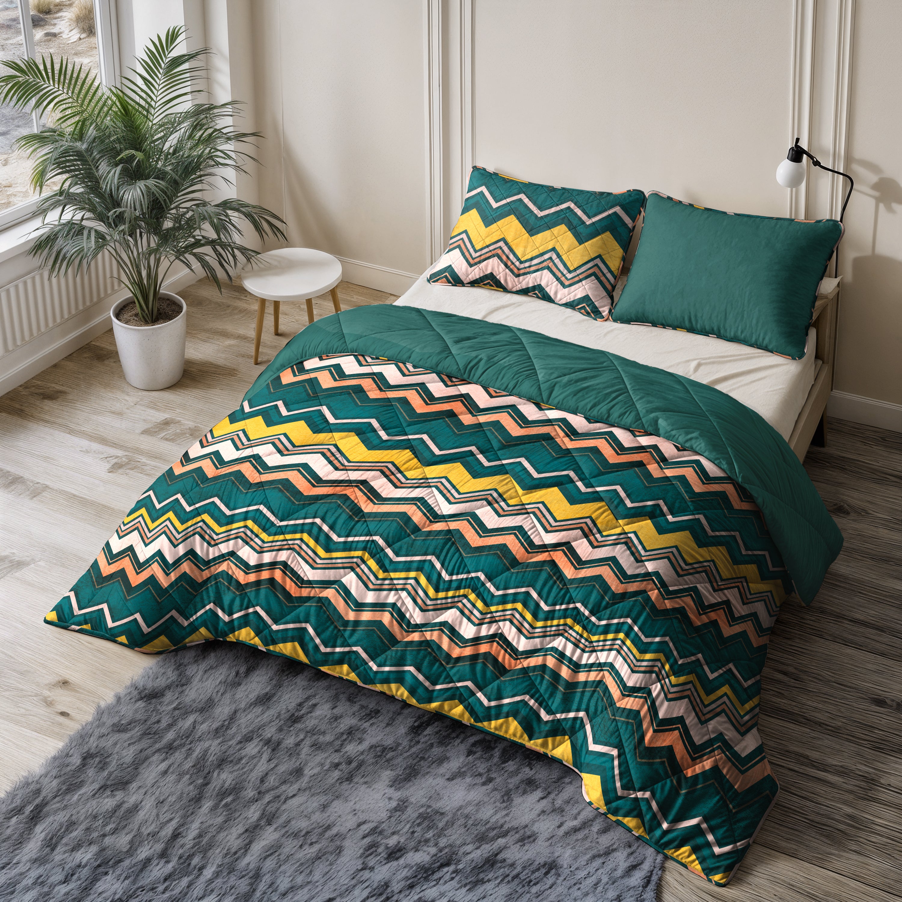 All-in One Lazy Dekbed Scala Donkergroen - Dekbed met kussenslopen