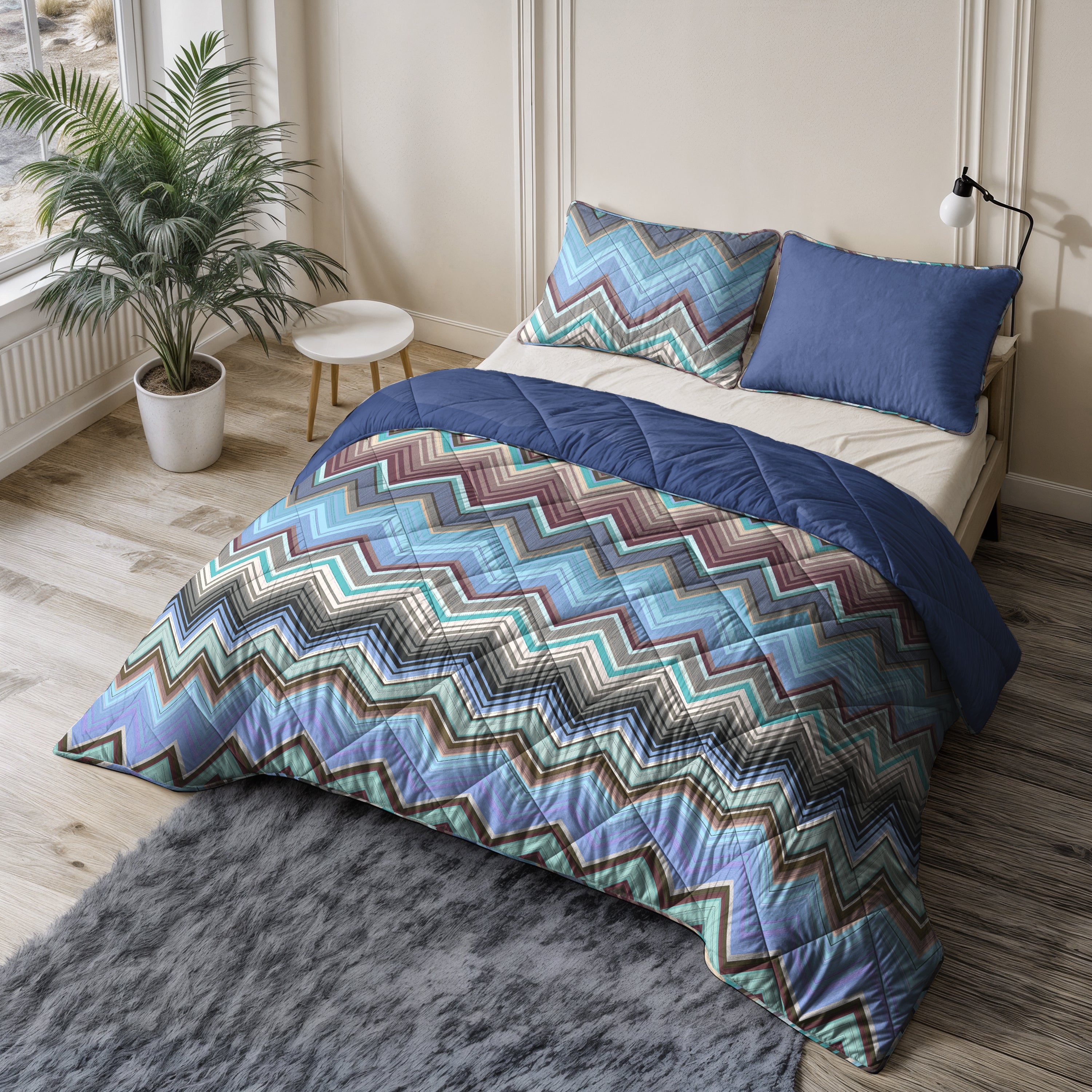 All-in One Lazy Dekbed Tilly Blauw - Dekbed met kussenslopen