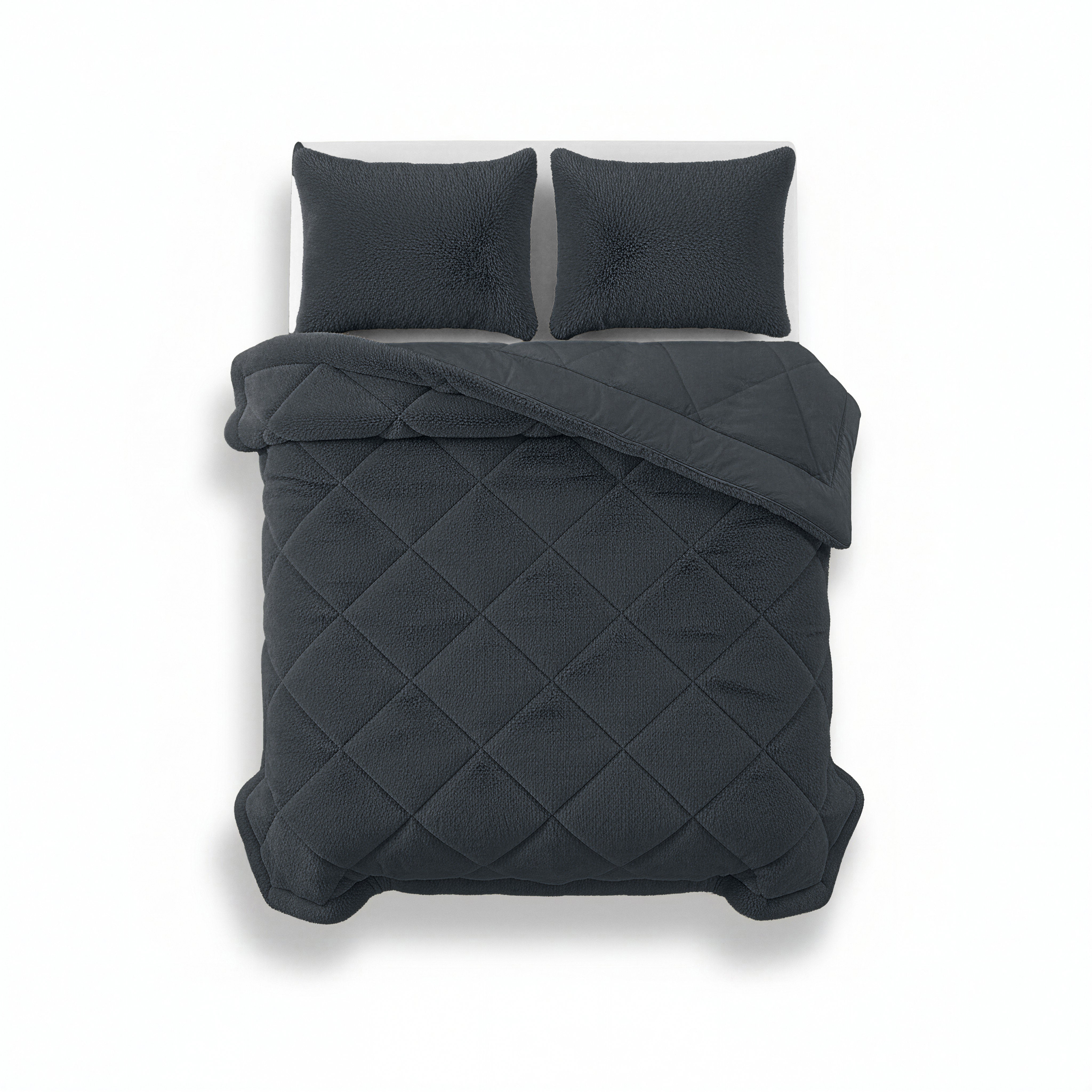 All-in One Lazy Faux Fur Dekbed Antraciet - Dekbed met kussenslopen