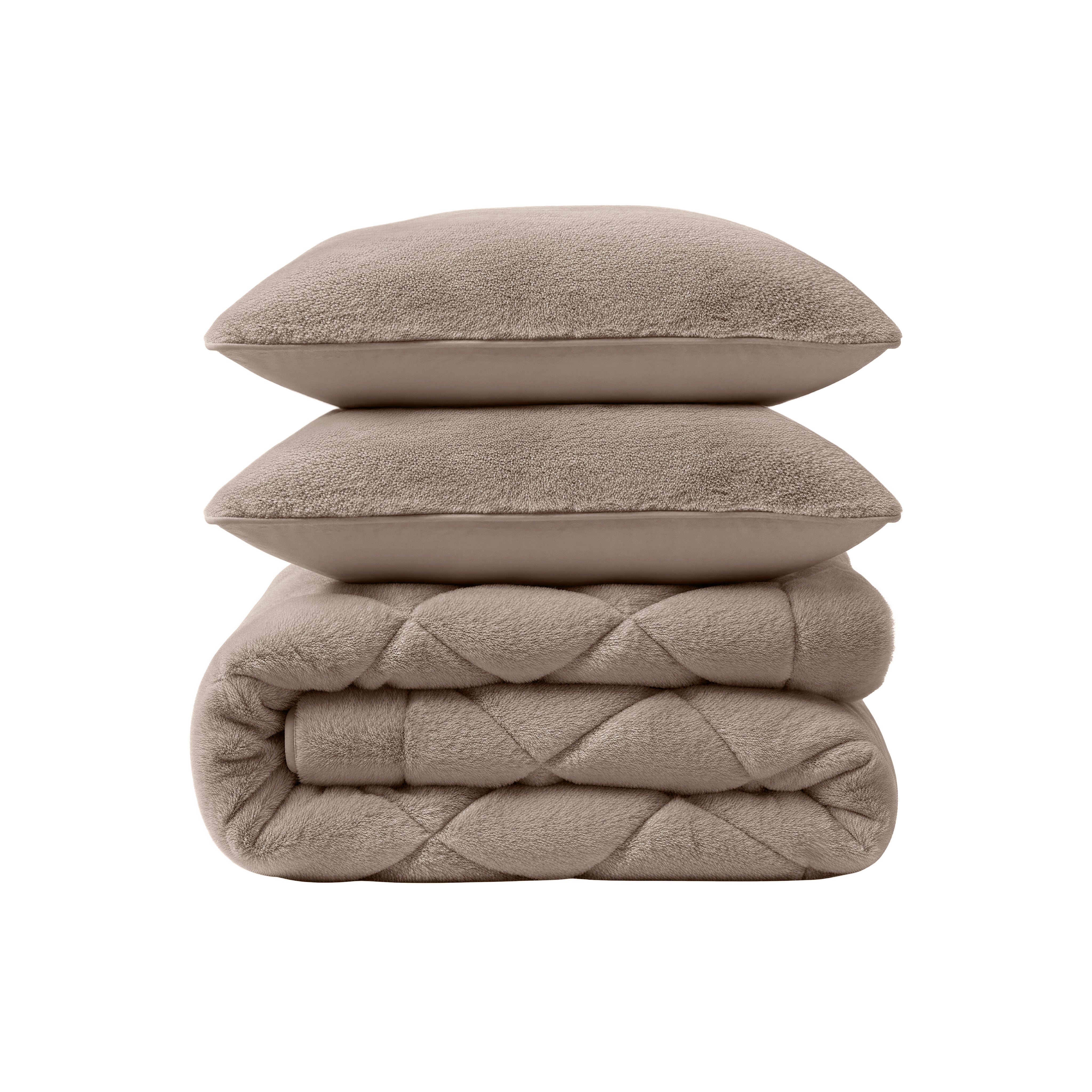 All-in One Lazy Faux Fur Dekbed Taupe - Dekbed met kussenslopen