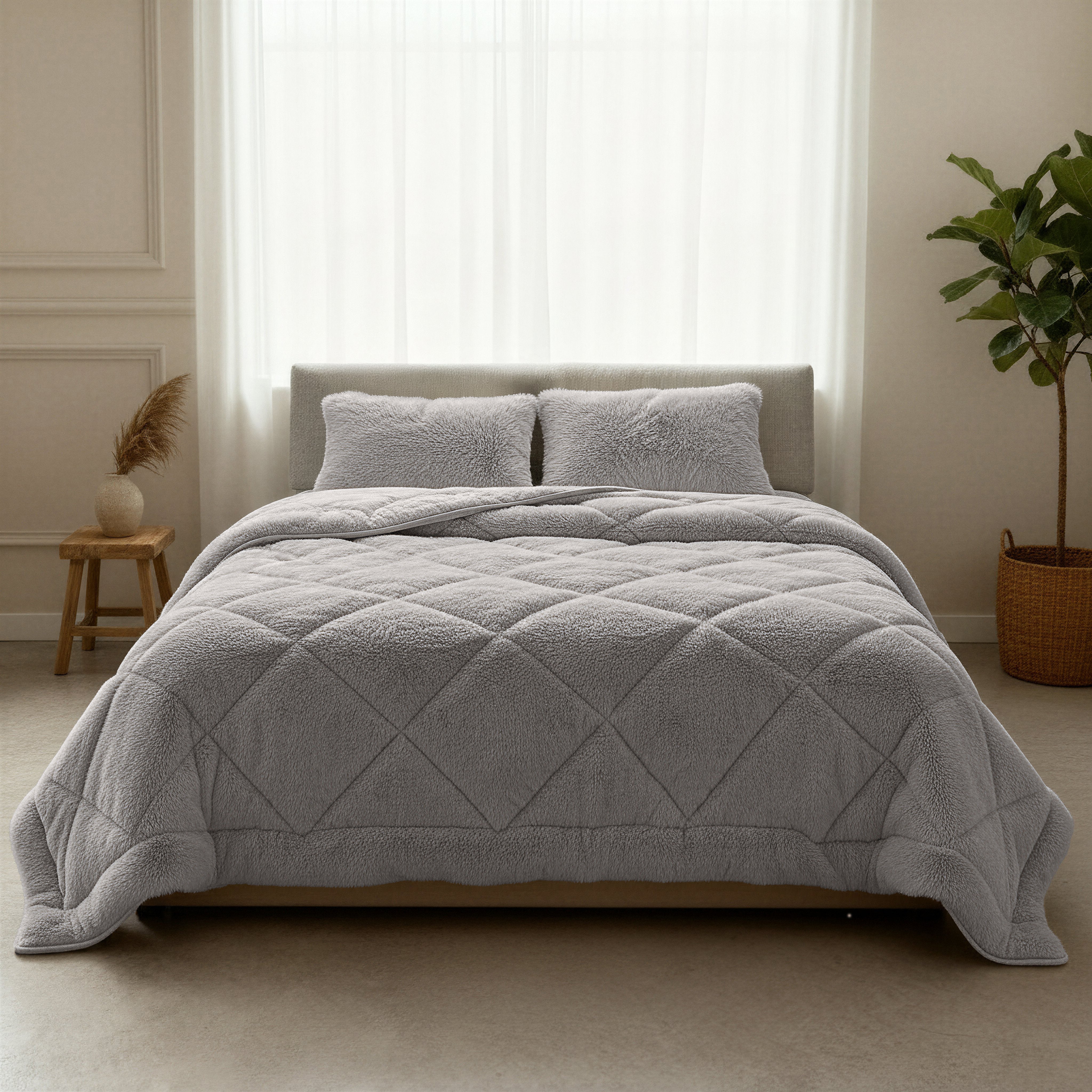 All-in One Lazy Faux Fur Dekbed Taupe/Grijs - Dekbed met kussenslopen