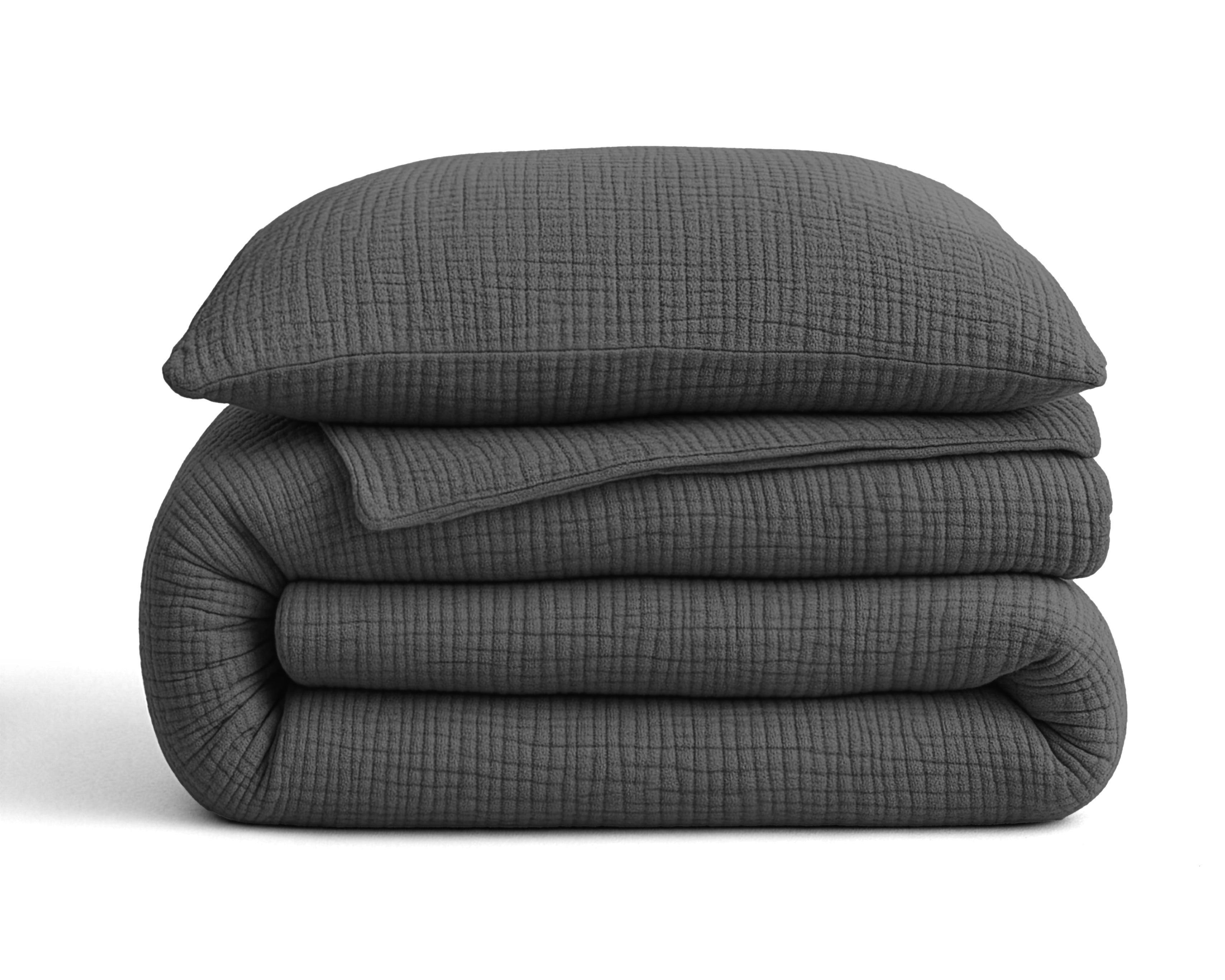 All-in One Lazy Mousseline Dekbed Antraciet - Dekbed met kussenslopen