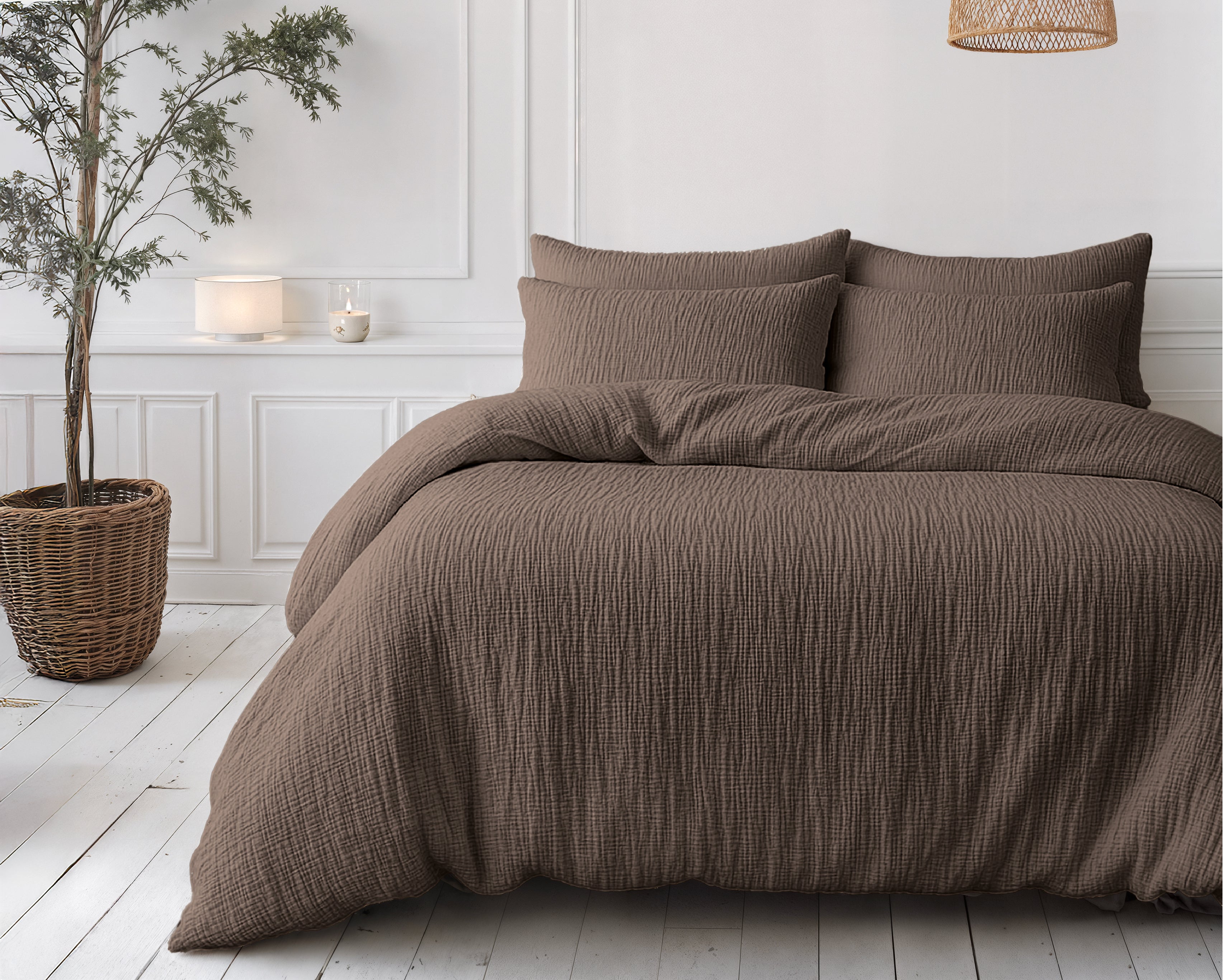 All-in One Lazy Mousseline Dekbed Dark Taupe - Dekbed met kussenslopen