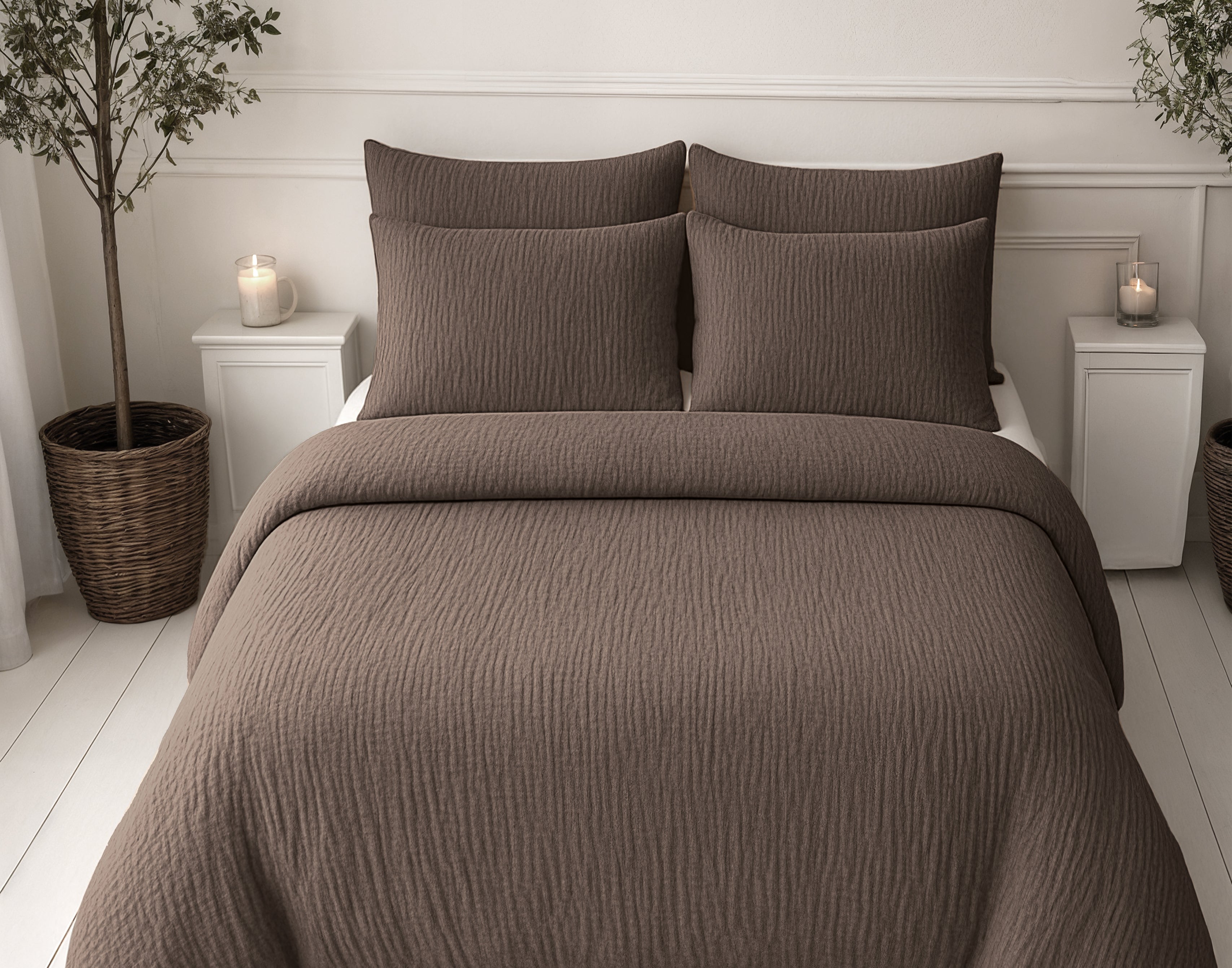 All-in One Lazy Mousseline Dekbed Dark Taupe - Dekbed met kussenslopen