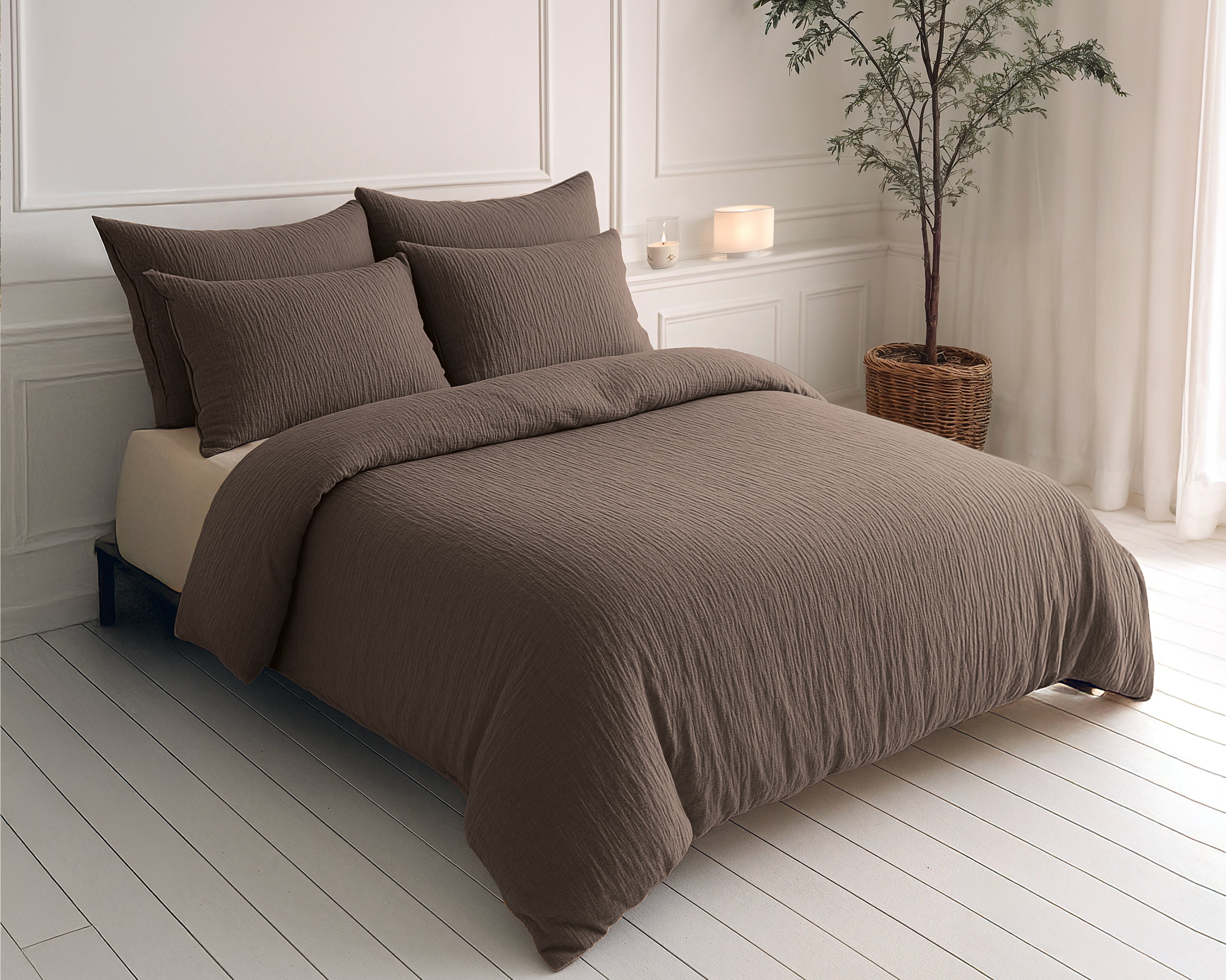 All-in One Lazy Mousseline Dekbed Dark Taupe - Dekbed met kussenslopen