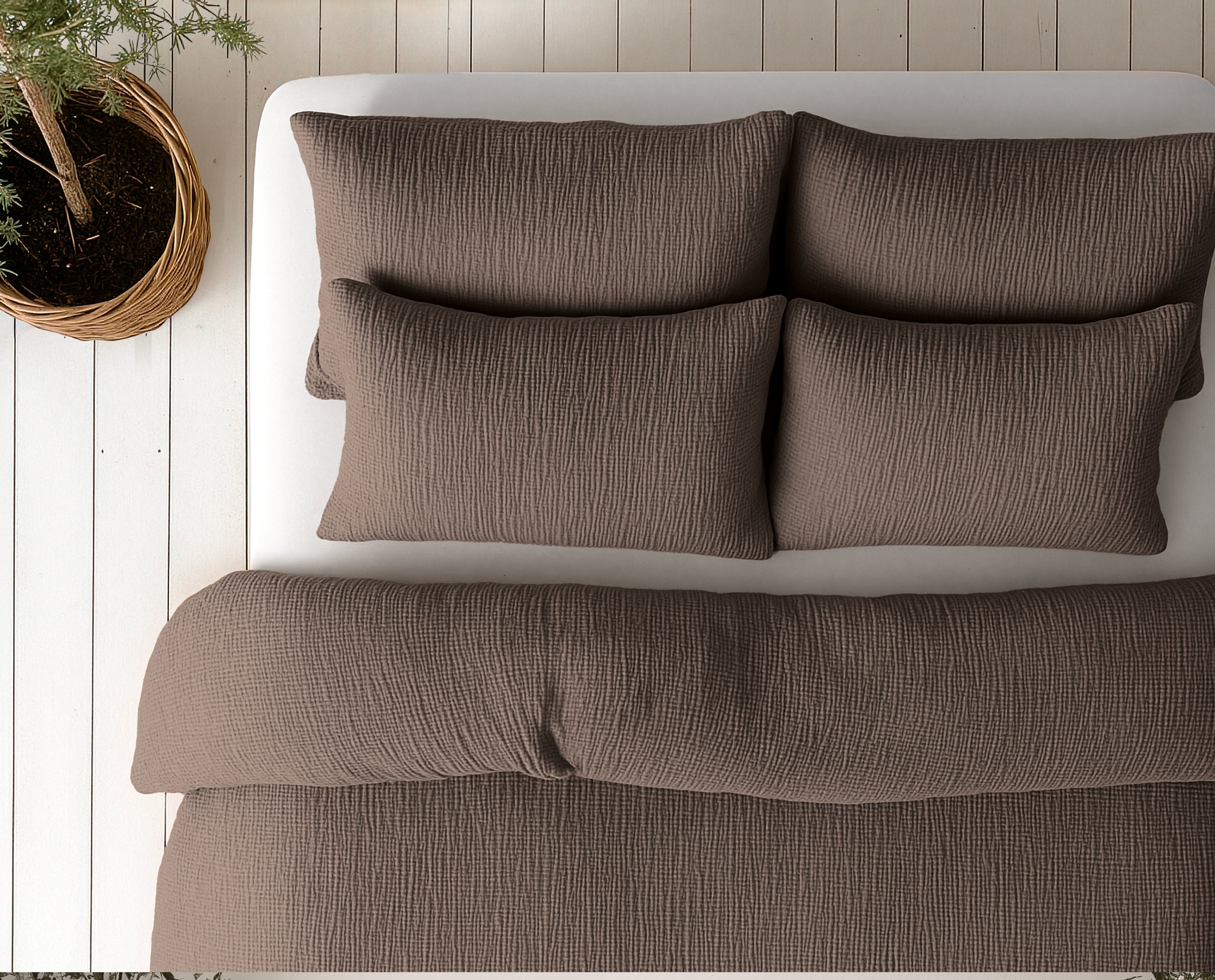 All-in One Lazy Mousseline Dekbed Dark Taupe - Dekbed met kussenslopen
