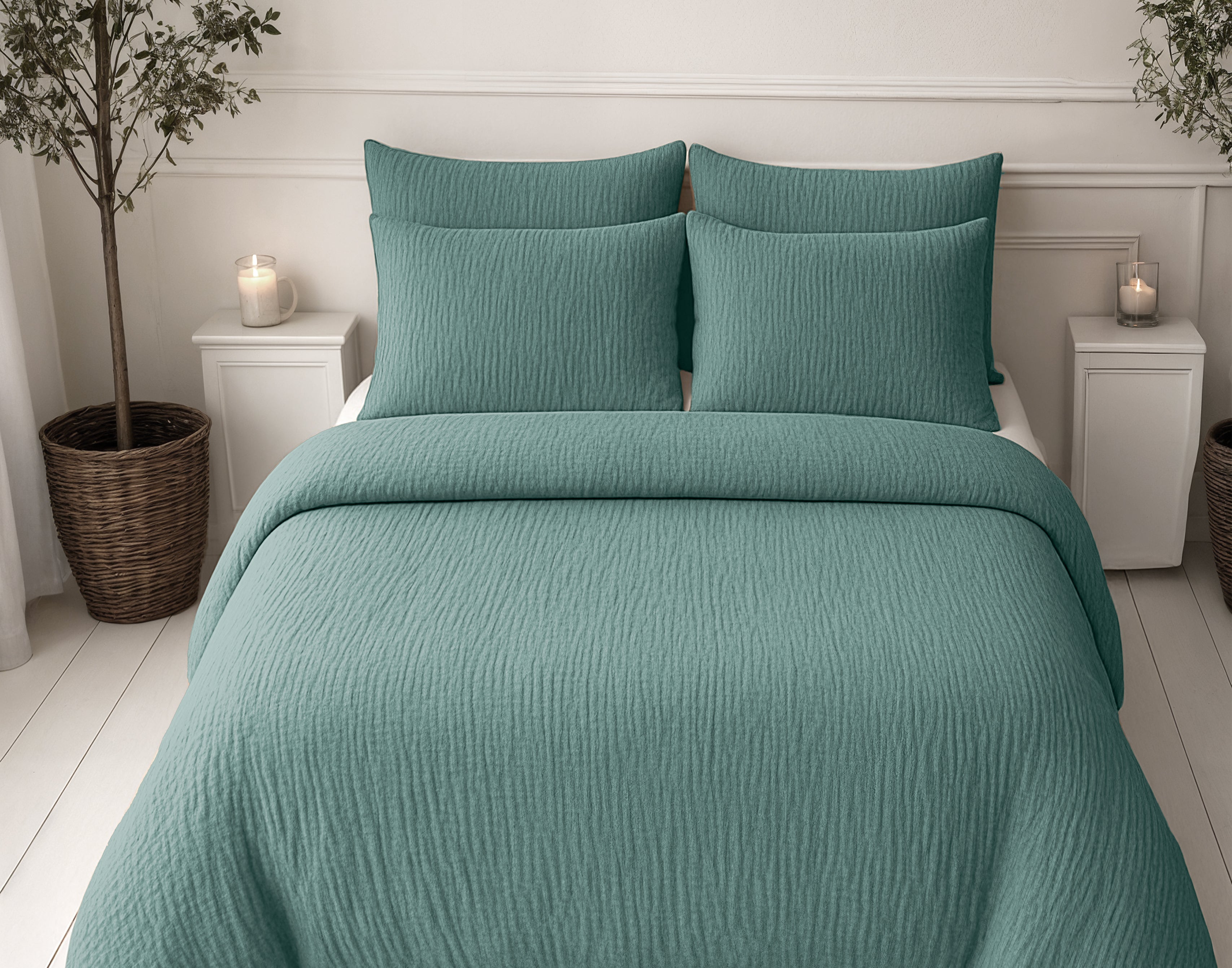 All-in One Lazy Mousseline Dekbed Groen - Dekbed met kussenslopen