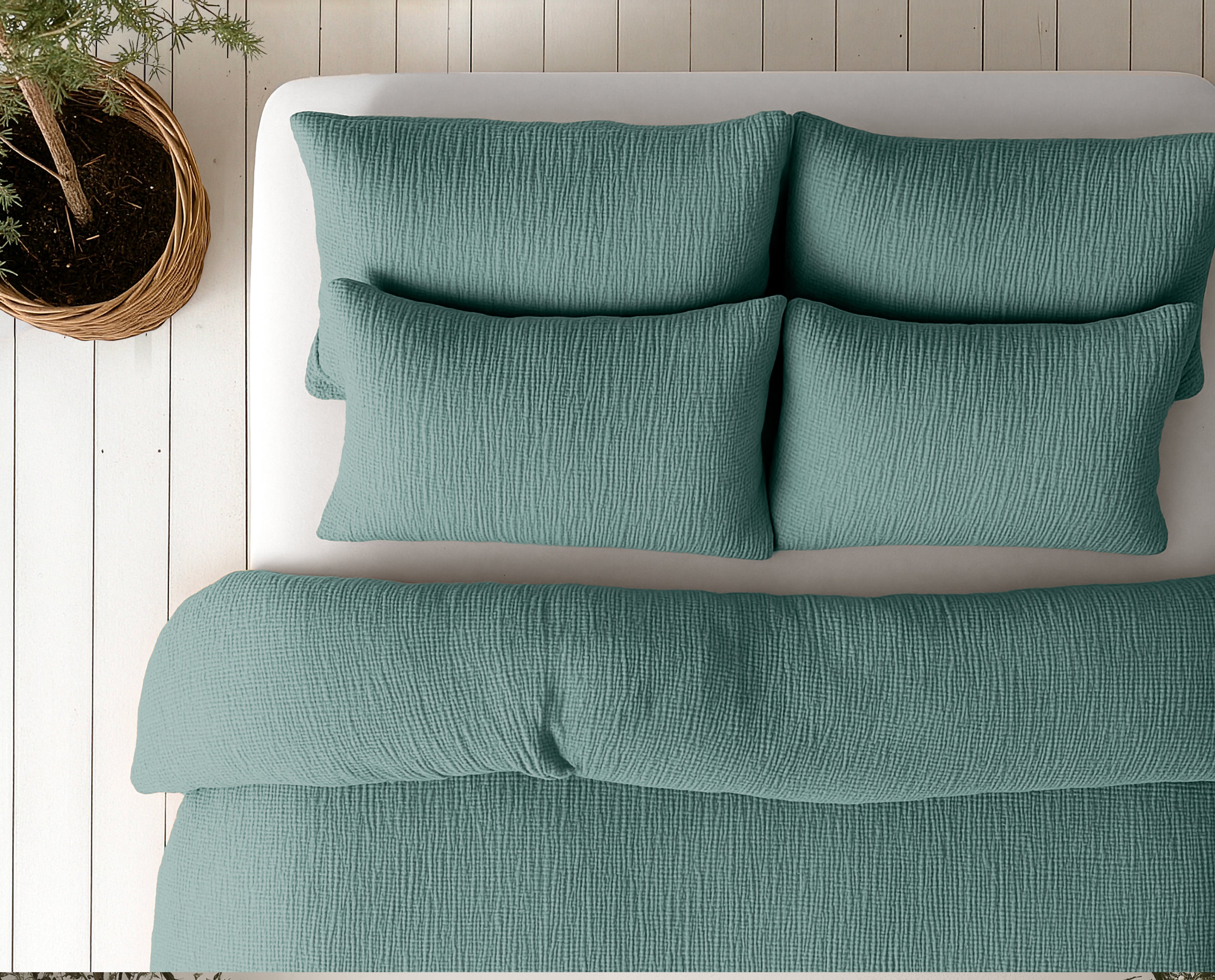 All-in One Lazy Mousseline Dekbed Groen - Dekbed met kussenslopen