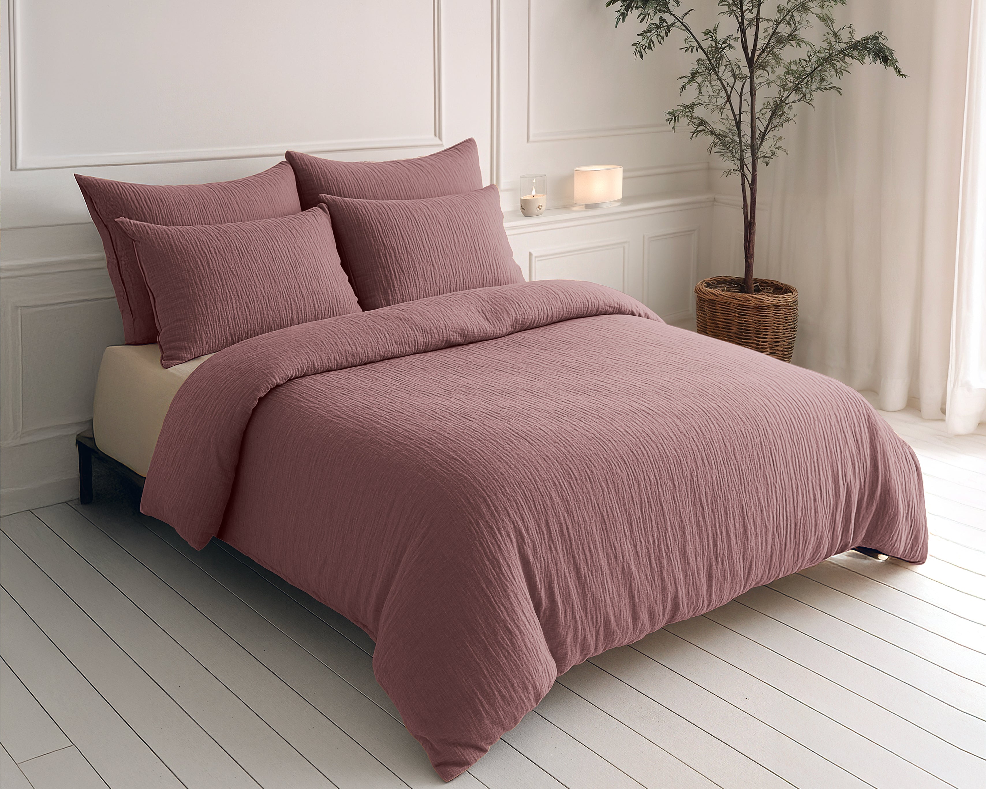All-in One Lazy Mousseline Dekbed Oud Roze - Dekbed met kussenslopen