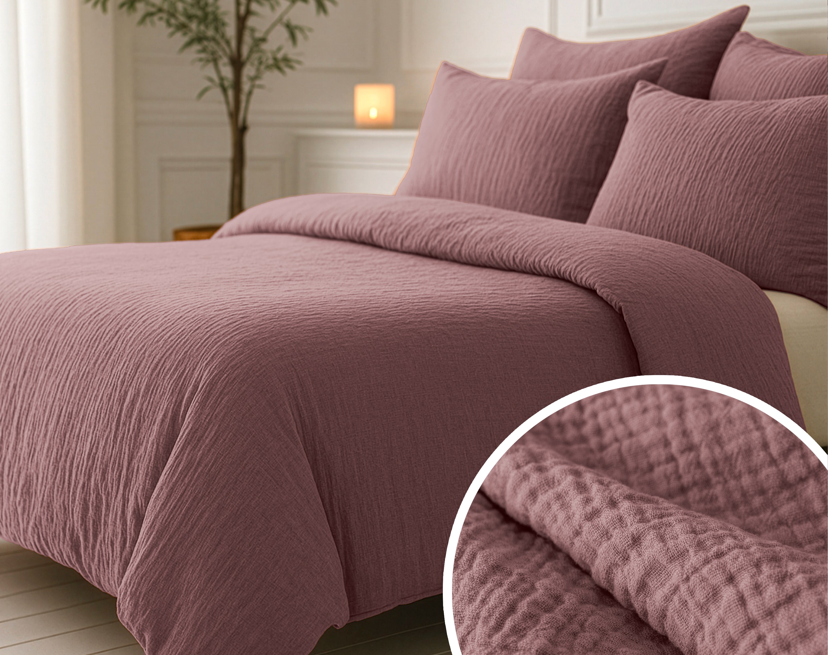 All-in One Lazy Mousseline Dekbed Oud Roze - Dekbed met kussenslopen