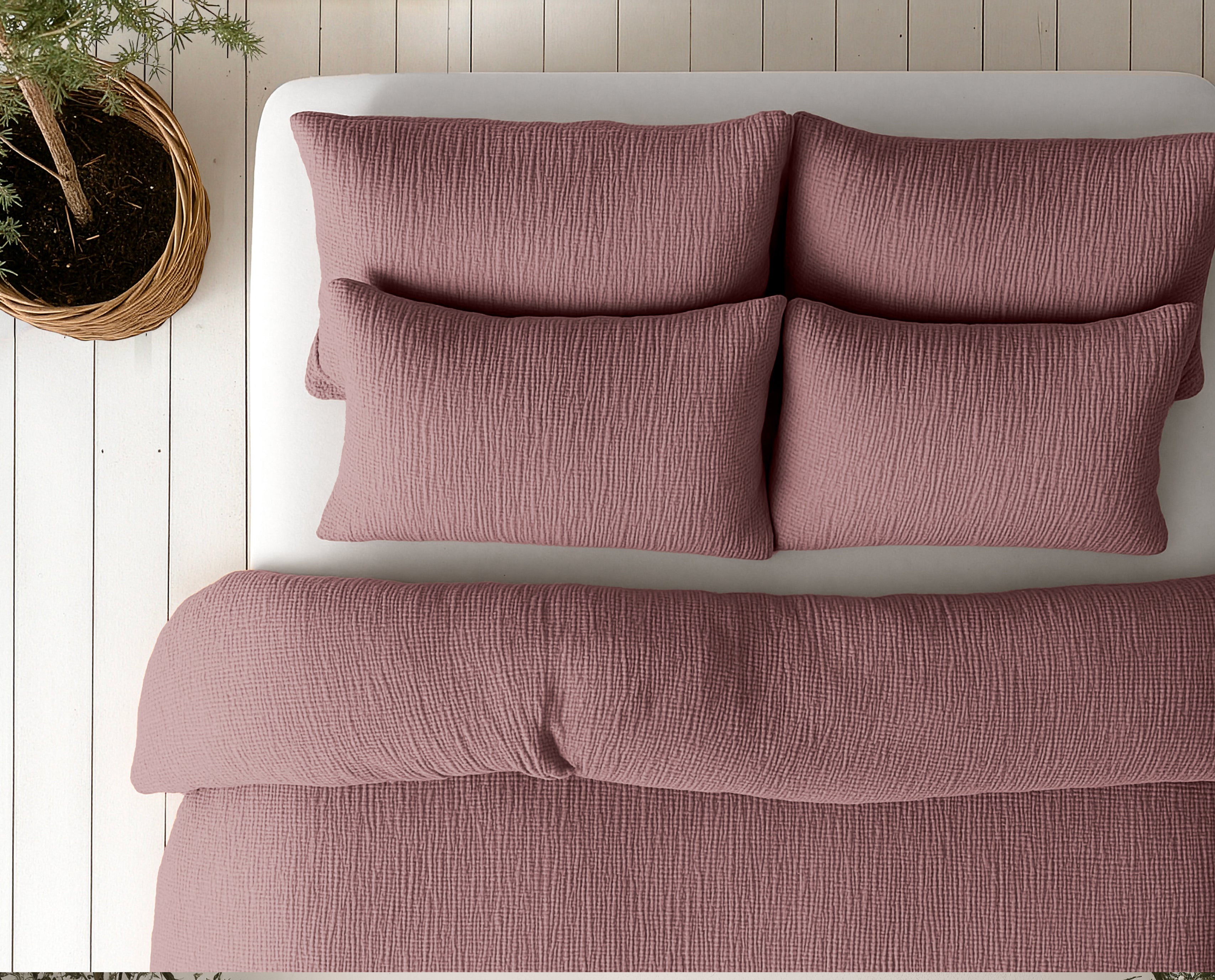 All-in One Lazy Mousseline Dekbed Oud Roze - Dekbed met kussenslopen