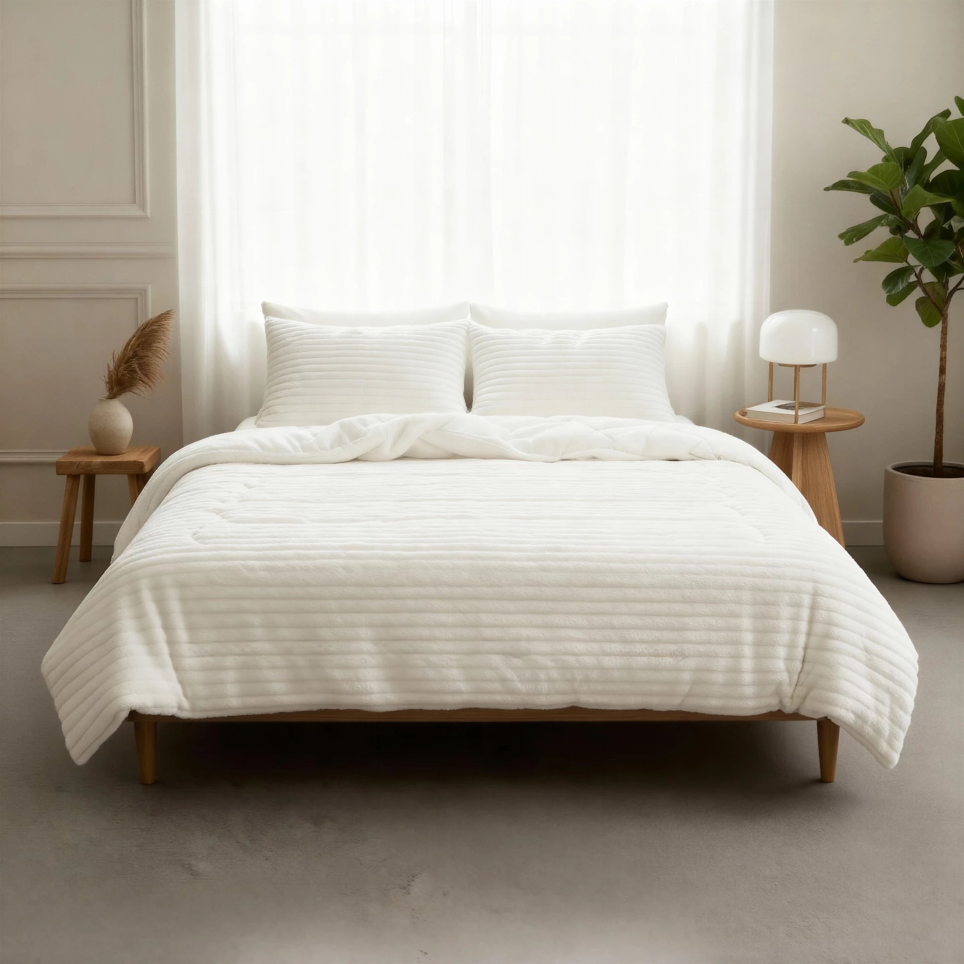 All-in One Lazy Rib Flanel Dekbed Beige - Dekbed met kussenslopen