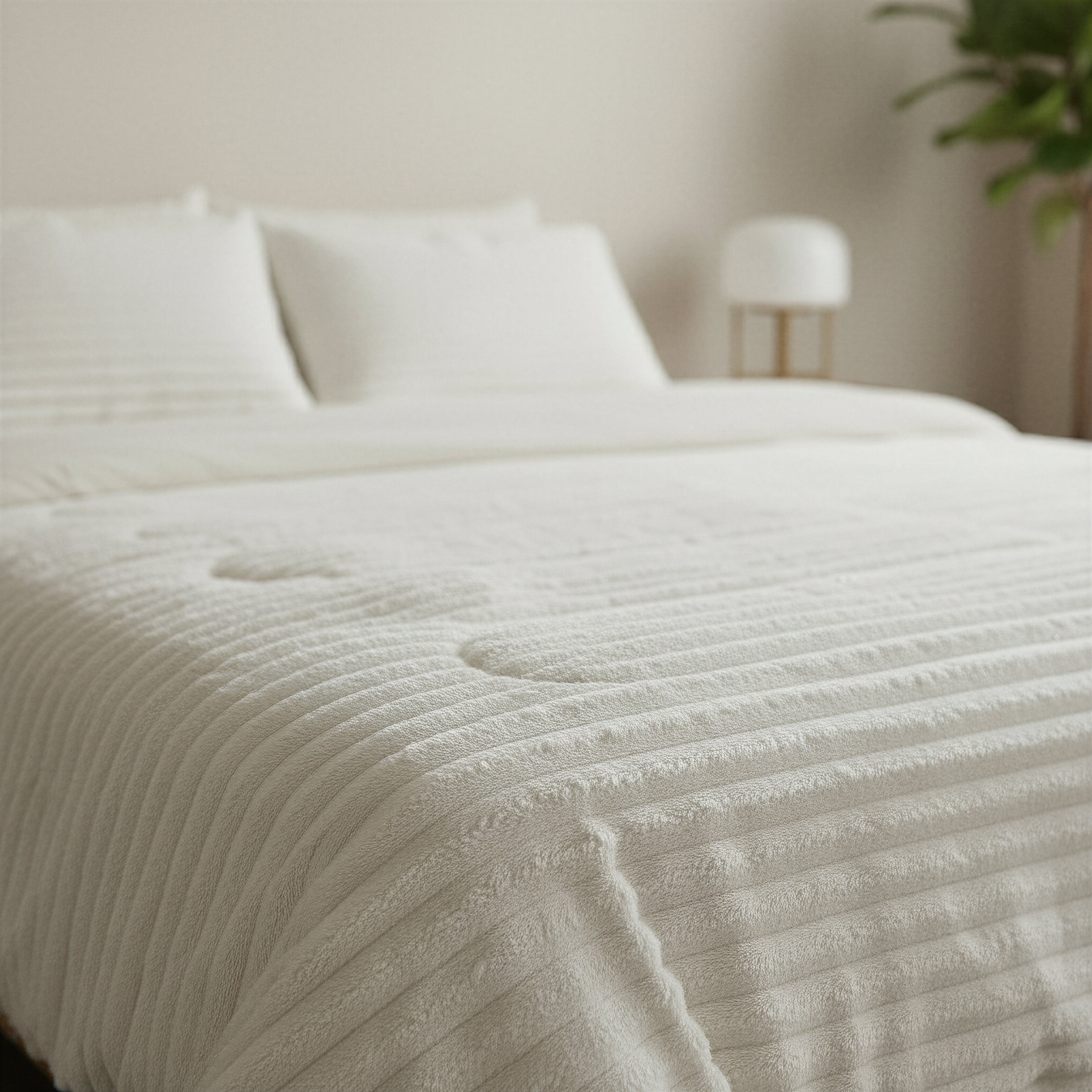 All-in One Lazy Rib Flanel Dekbed Beige - Dekbed met kussenslopen