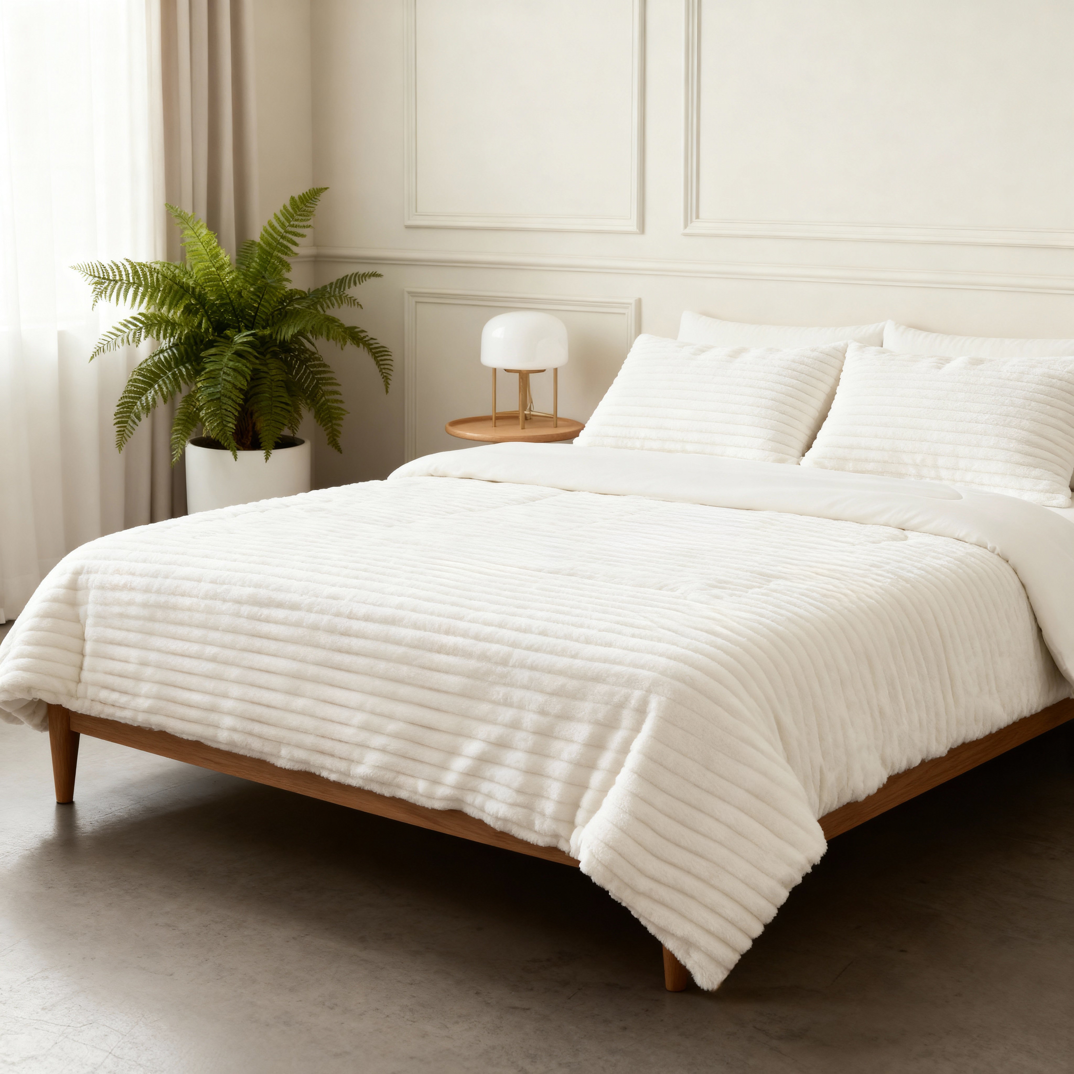 All-in One Lazy Rib Flanel Dekbed Beige - Dekbed met kussenslopen