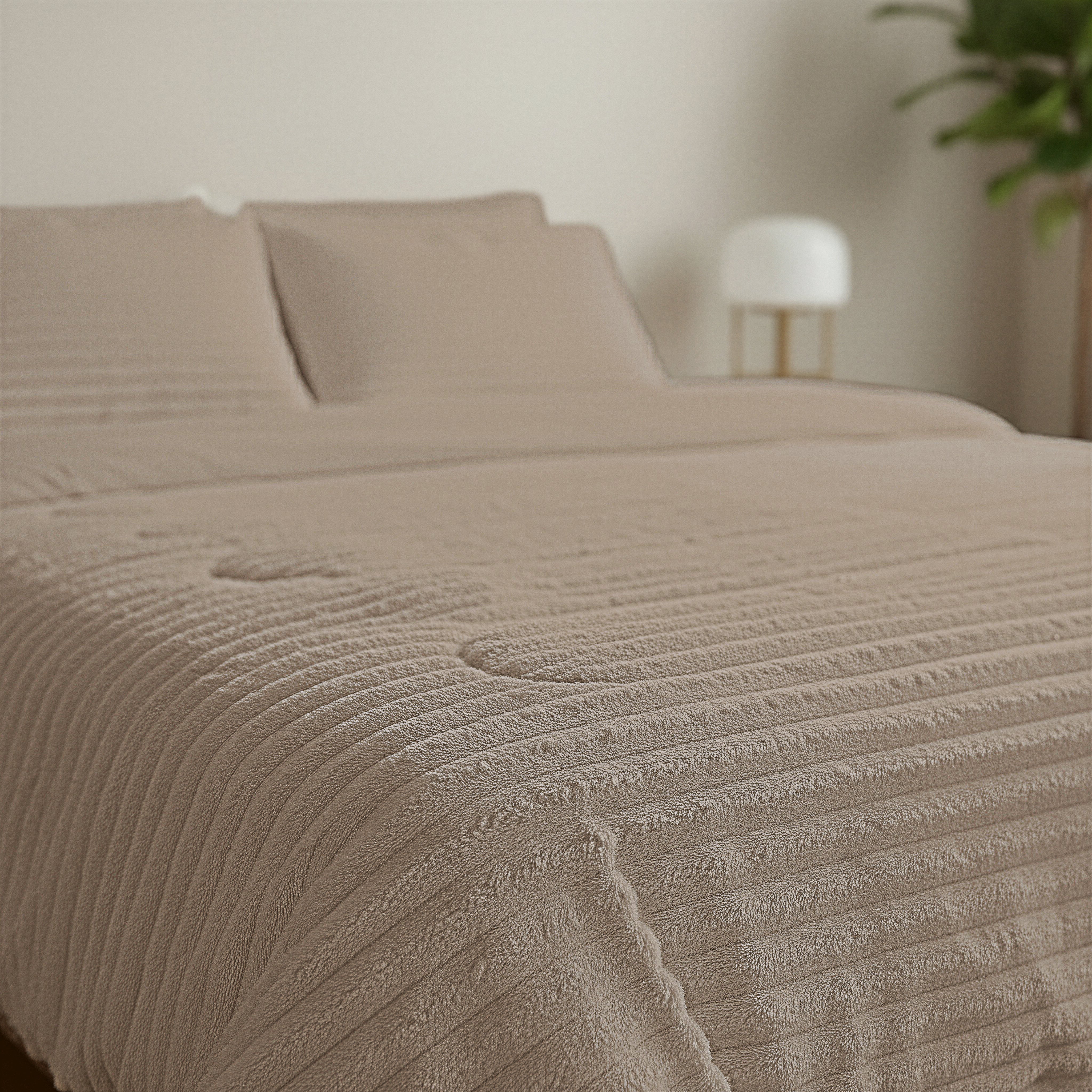 All-in One Lazy Rib Flanel Dekbed Taupe - Dekbed met kussenslopen