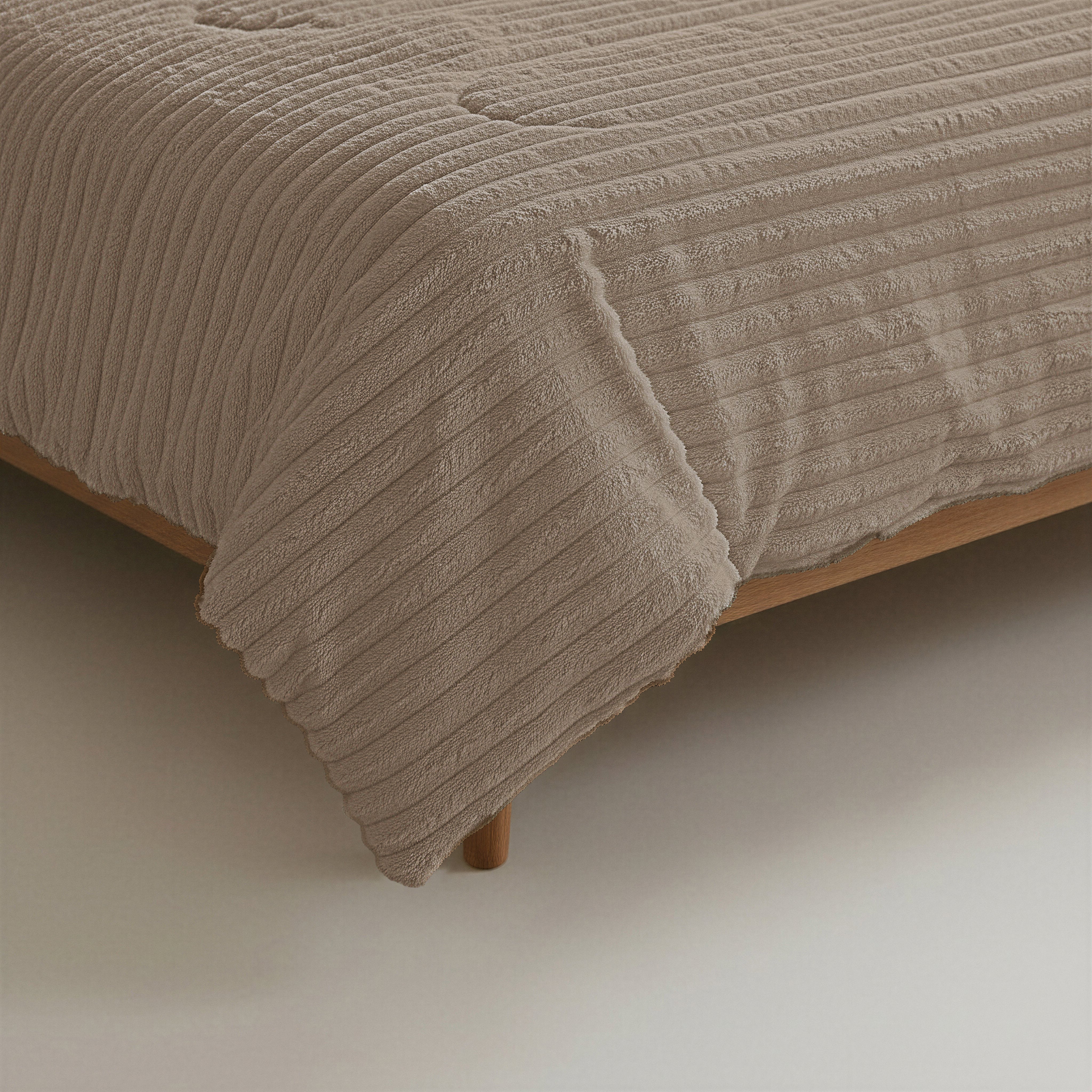 All-in One Lazy Rib Flanel Dekbed Taupe - Dekbed met kussenslopen
