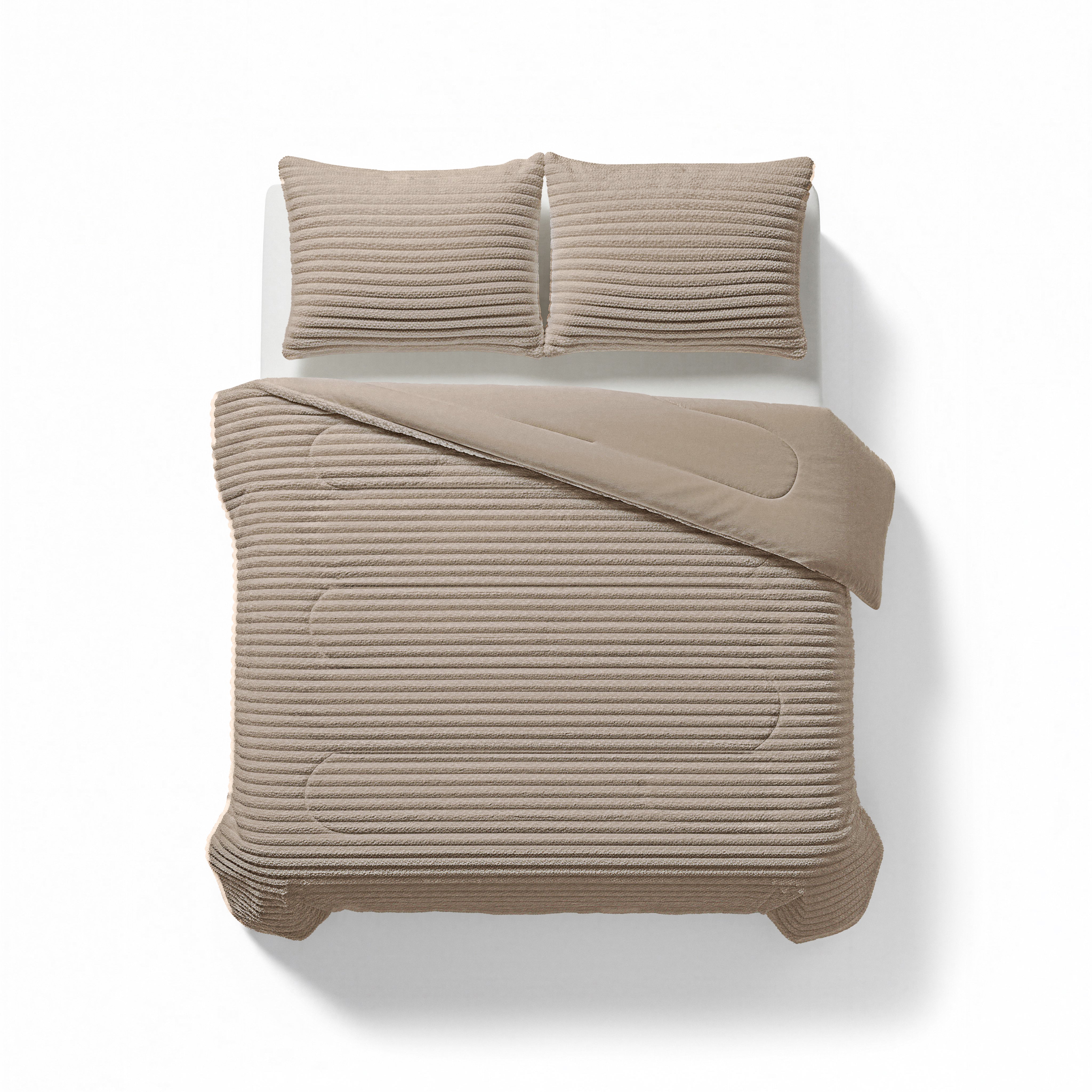 All-in One Lazy Rib Flanel Dekbed Taupe - Dekbed met kussenslopen