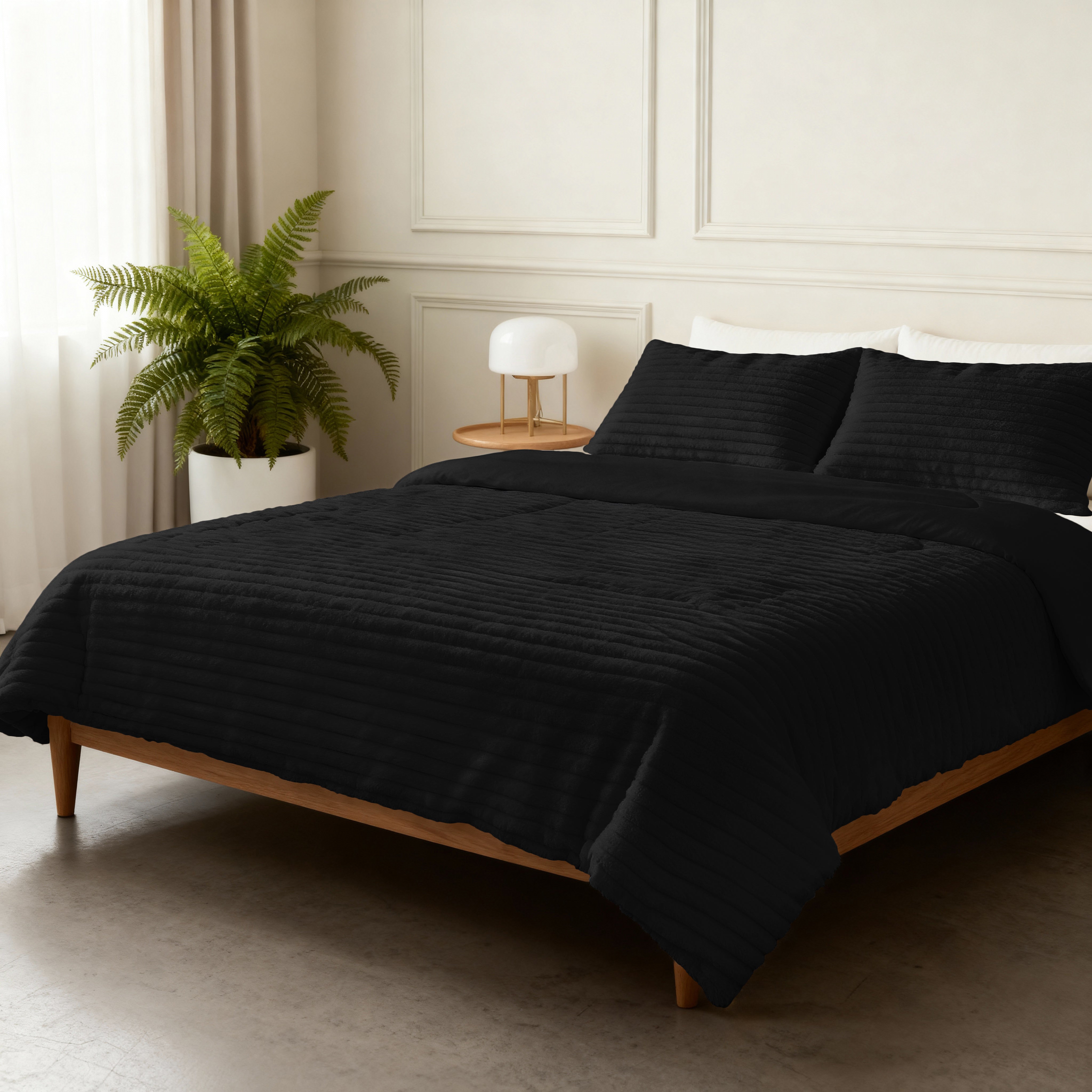 All-in One Lazy Rib Flanel Dekbed Zwart - Dekbed met kussenslopen