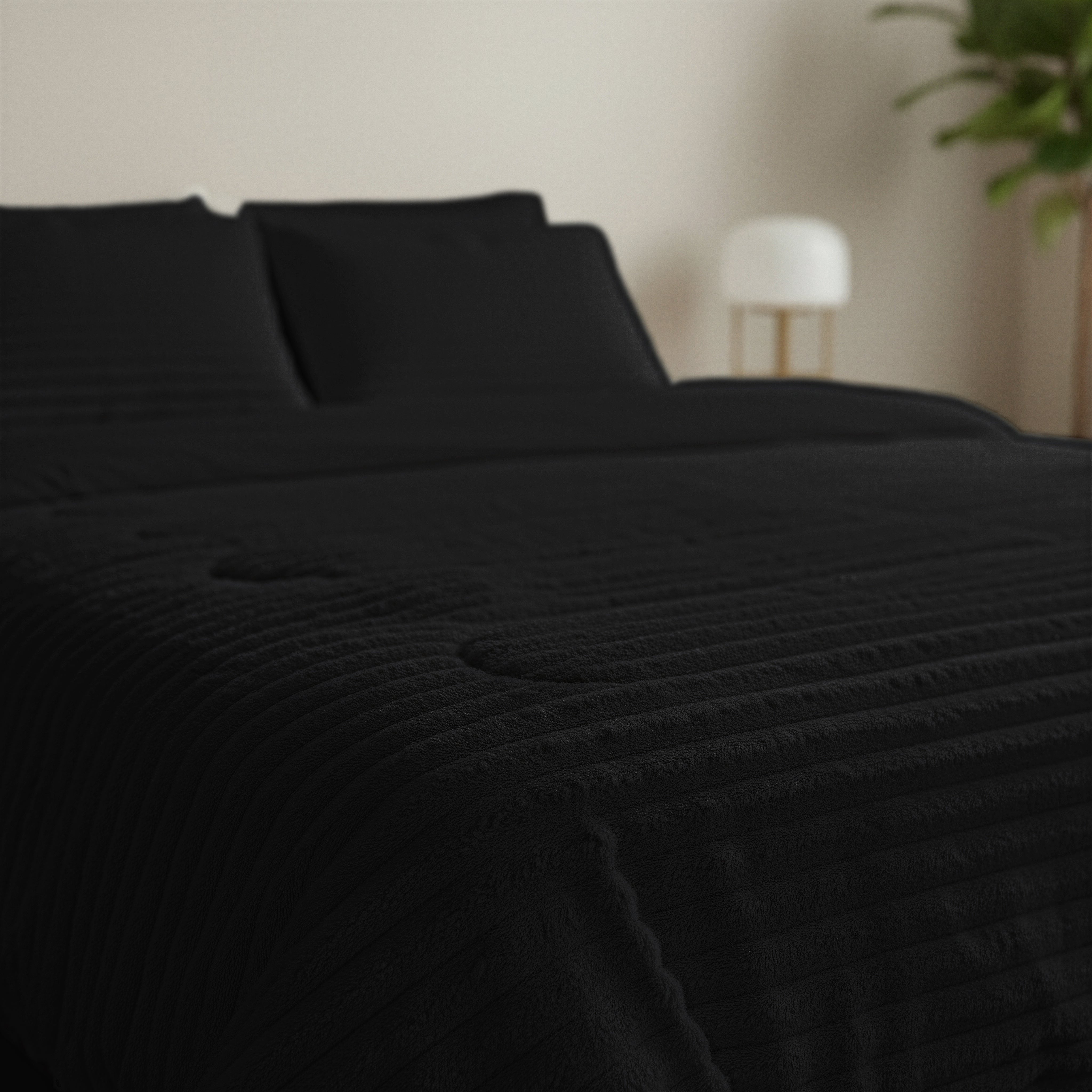 All-in One Lazy Rib Flanel Dekbed Zwart - Dekbed met kussenslopen