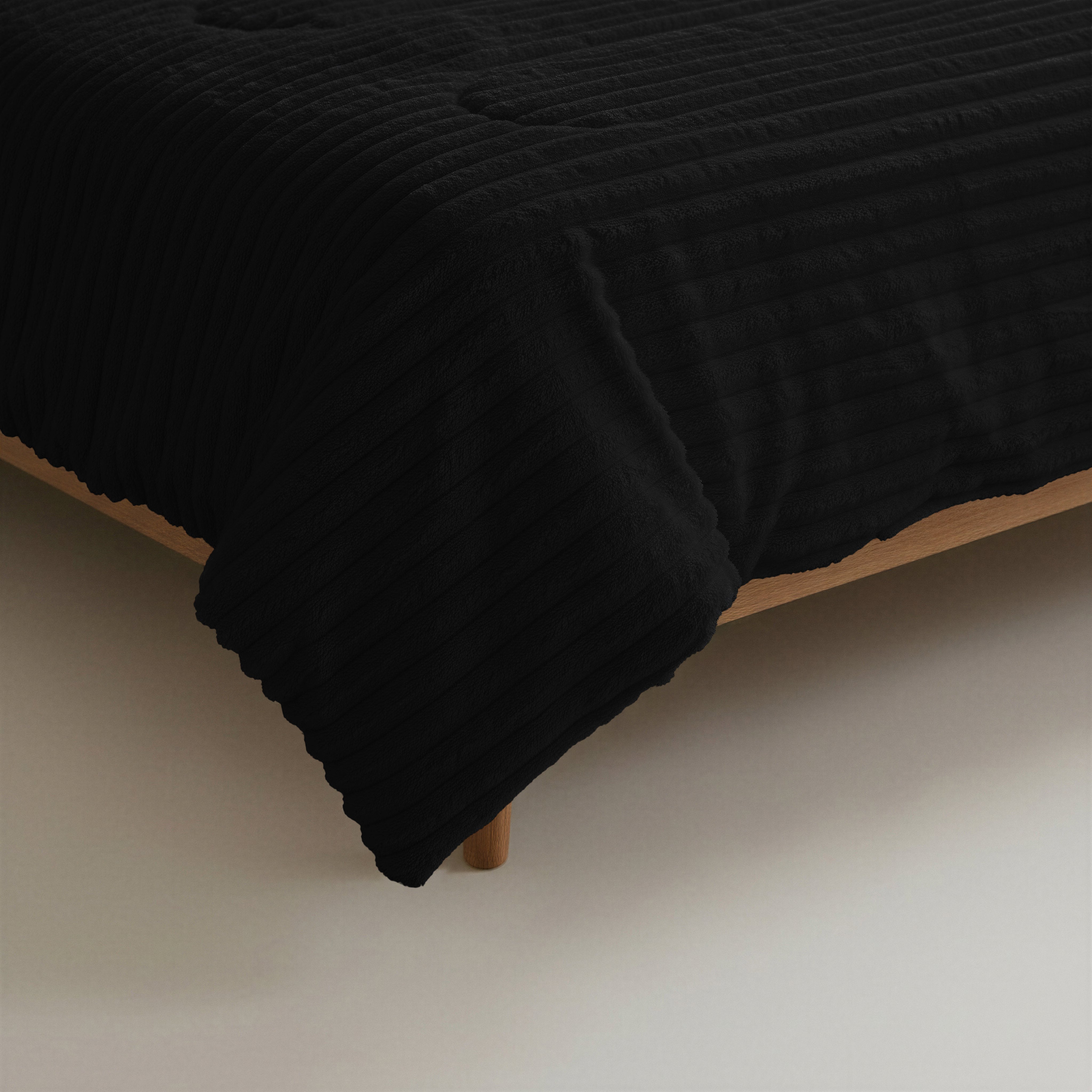 All-in One Lazy Rib Flanel Dekbed Zwart - Dekbed met kussenslopen