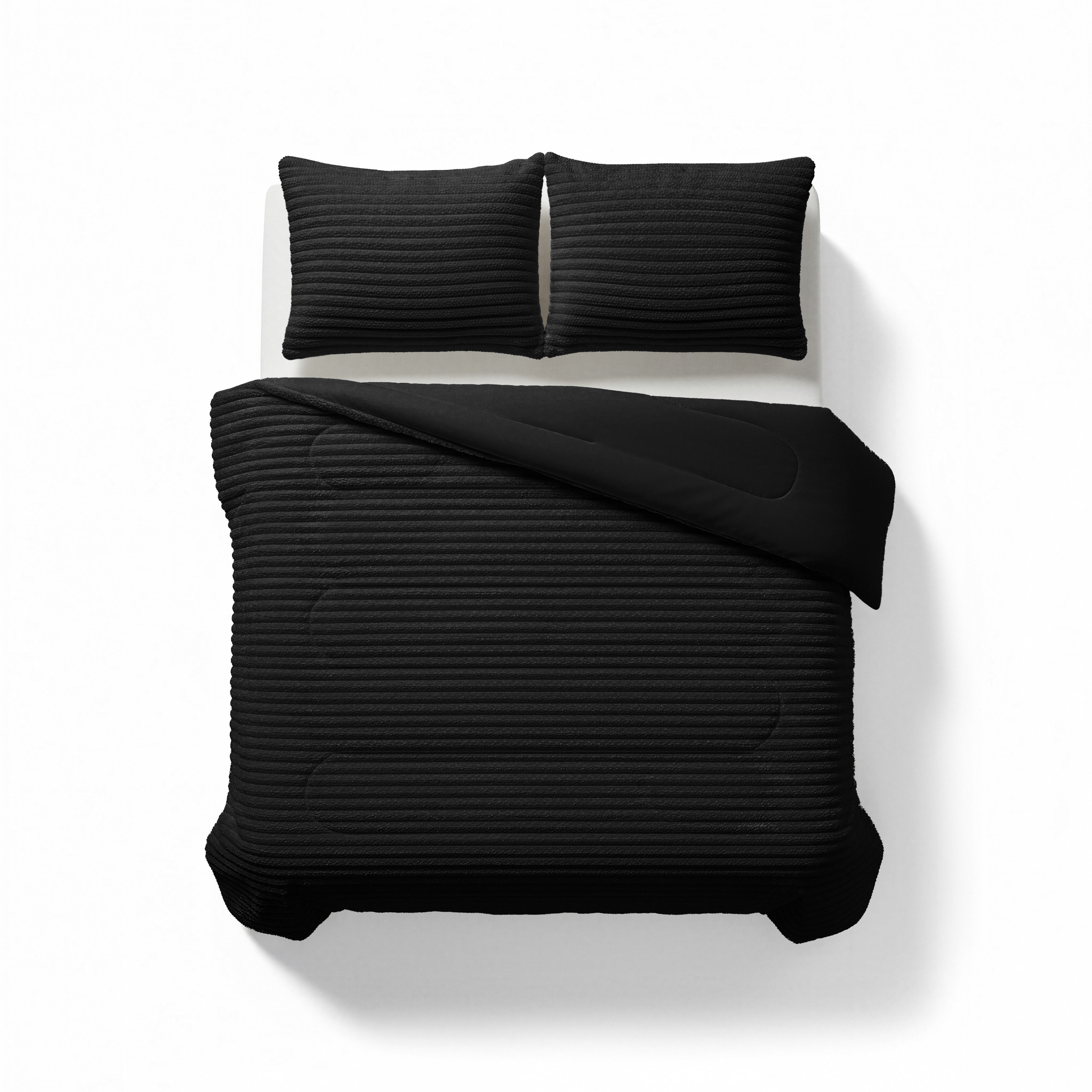 All-in One Lazy Rib Flanel Dekbed Zwart - Dekbed met kussenslopen