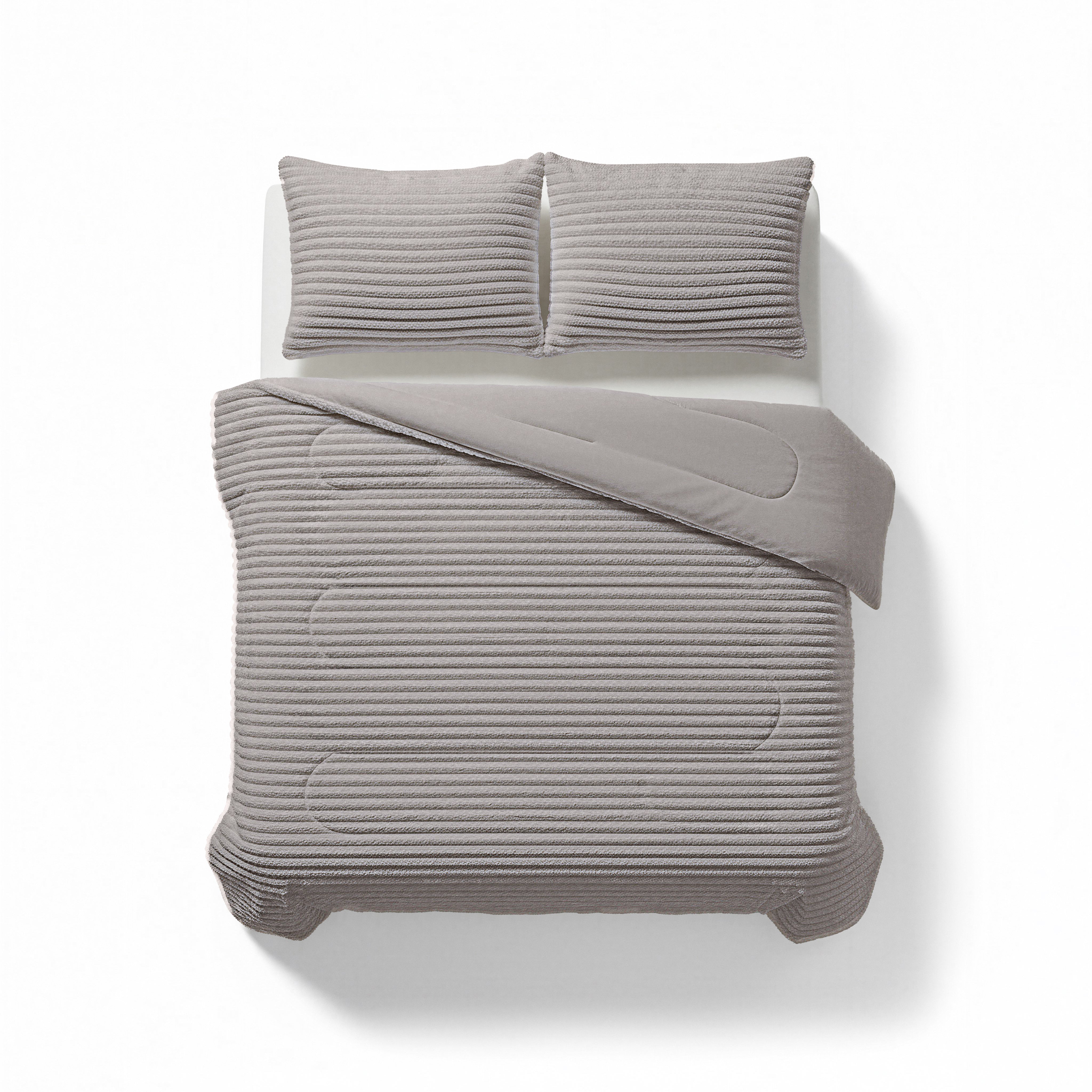 All-in One Lazy Rib Flanel Dekbed Taupe/Grey - Dekbed met kussenslopen